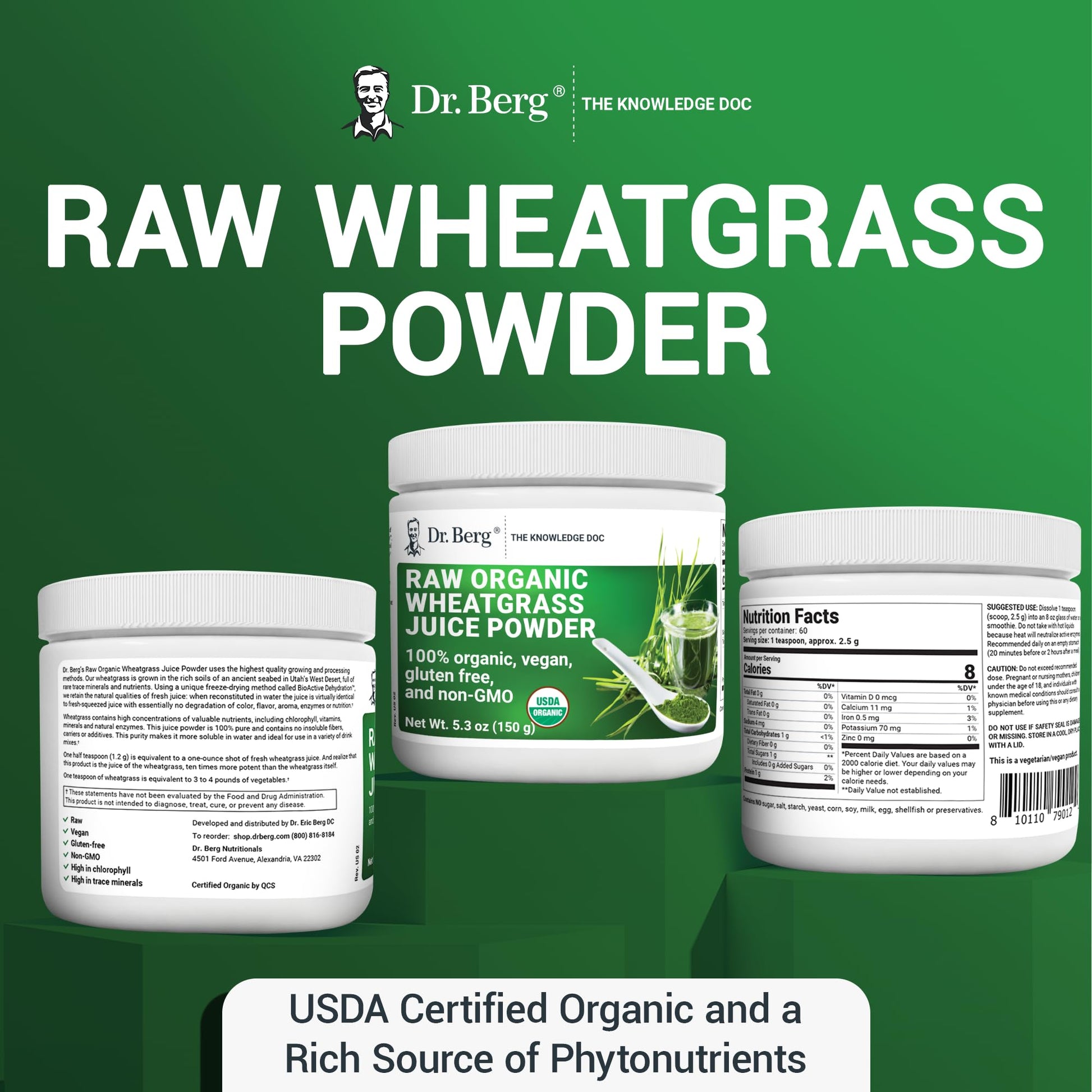 Dr. Berg's Wheatgrass Superfood Powder - Raw Juice Organic Ultra-Concentrated Rich Dr. Berg Nutritionals