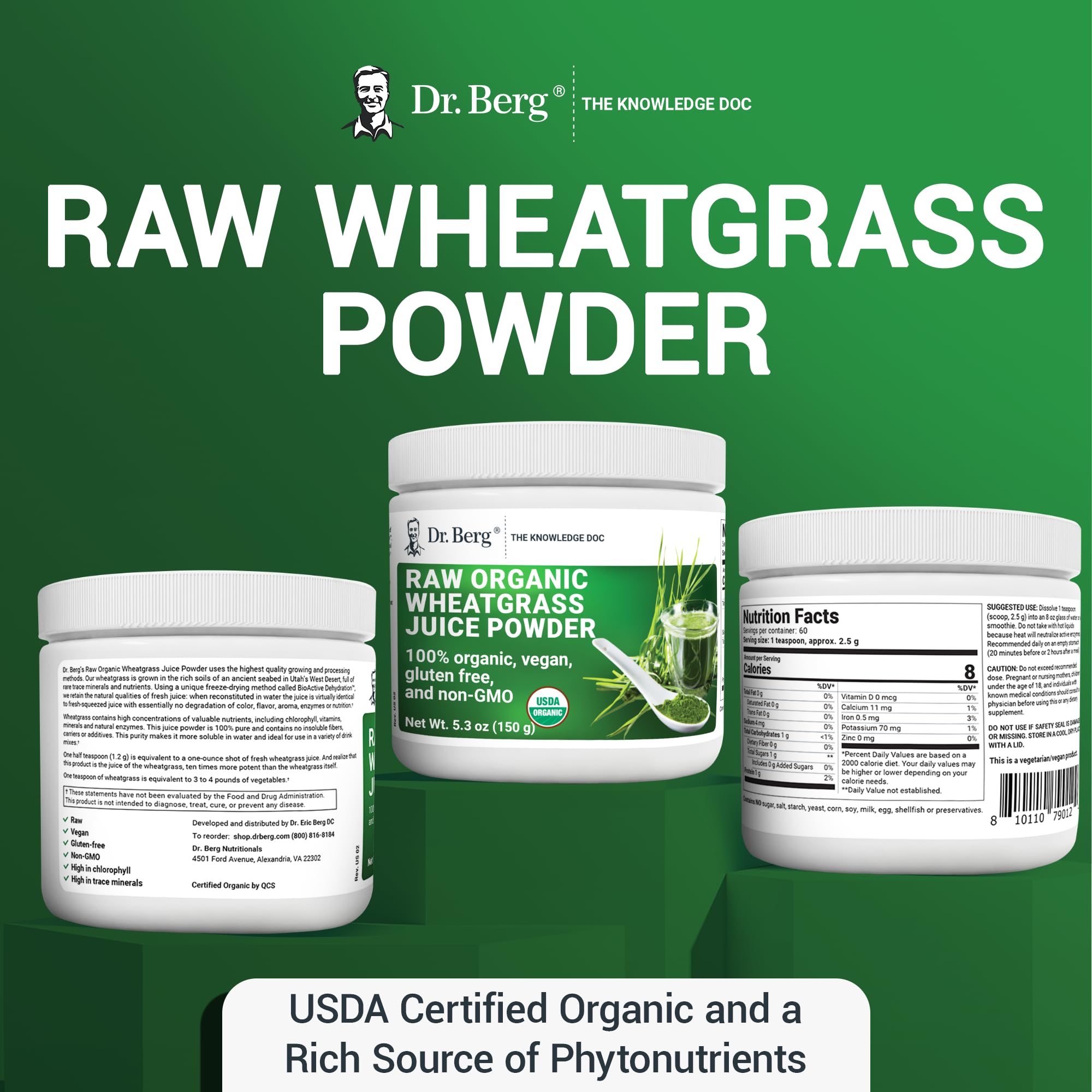 Dr. Berg's Wheatgrass Superfood Powder - Raw Juice Organic Ultra-Concentrated Rich Dr. Berg Nutritionals