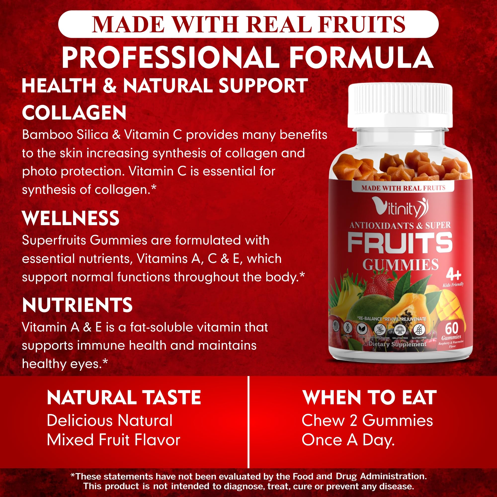 VITINITY Made with Real Super Fruits Delicious Gummy Supplement,Men,Women & Kids VITINITY
