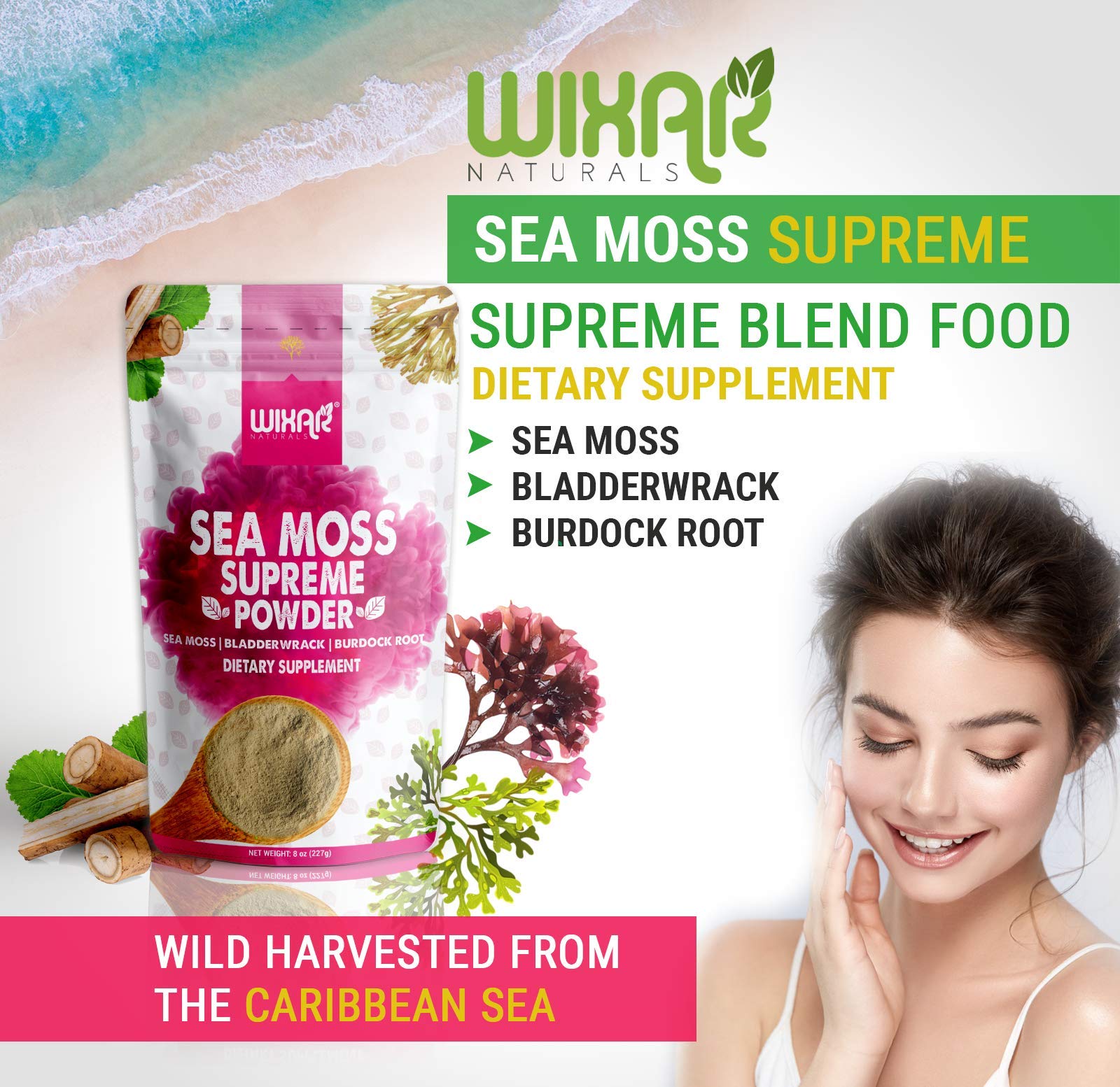 Wixar Wildcrafted Sea Moss Powder – (8 Ounces) – Natural Irish Sea Moss and Bladderwra WIXAR NATURALS