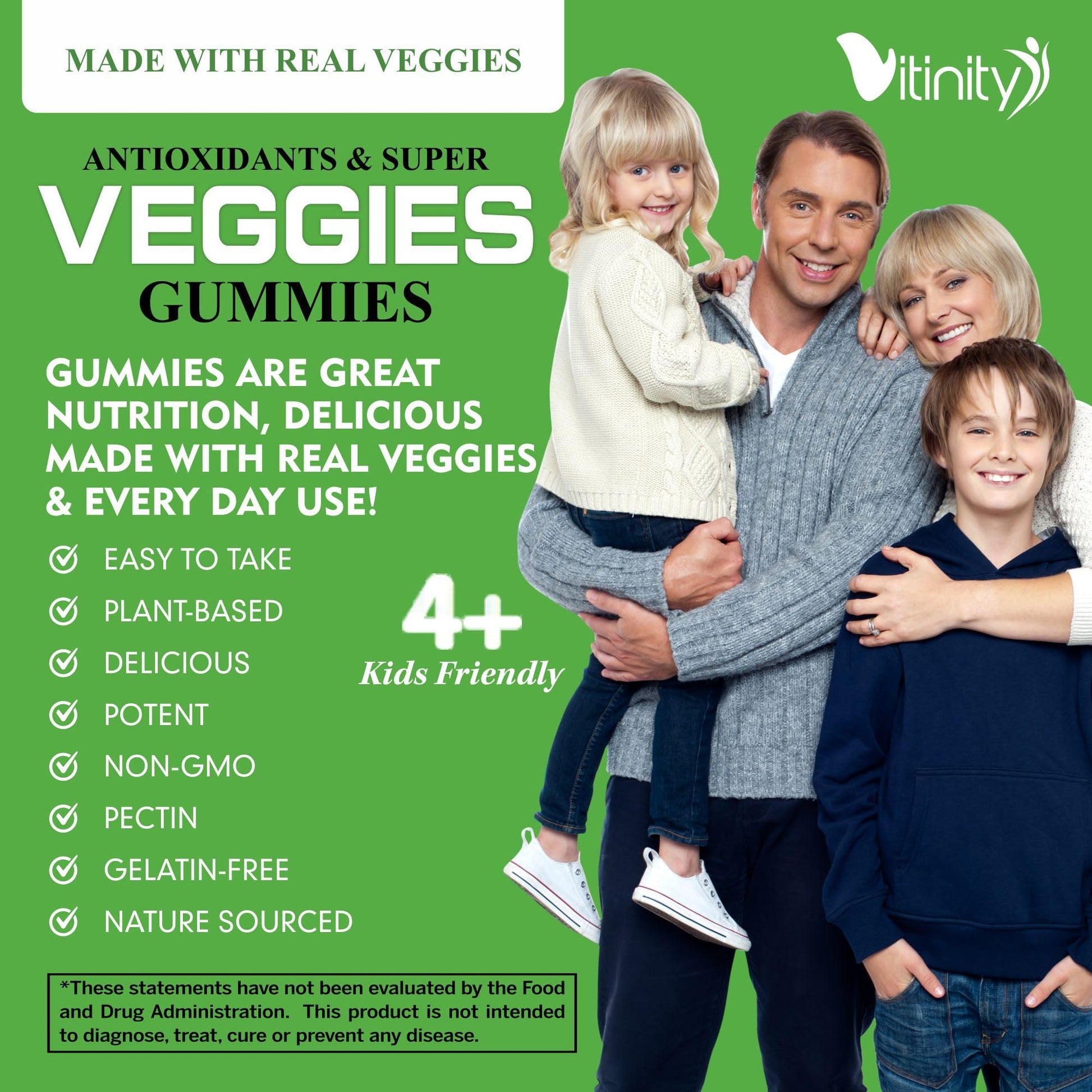 VITINITY Made with Real Super Veggies Delicious Gummy Supplement,Men,Women & Kids VITINITY