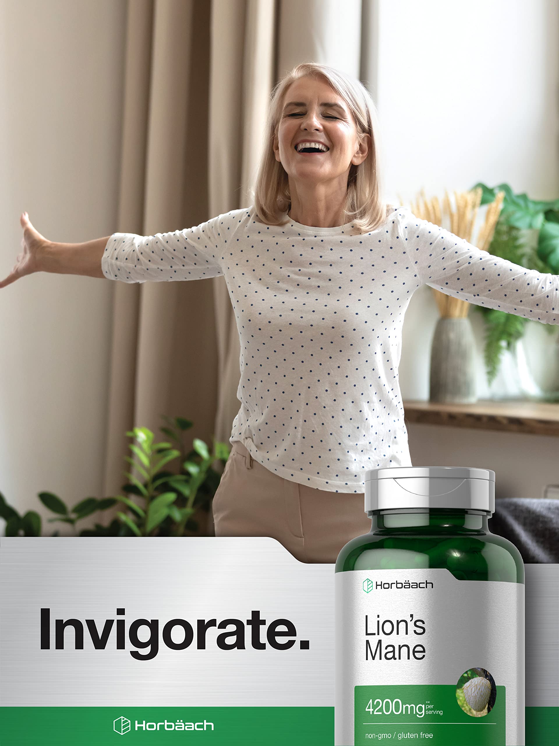 Horbäach Lions Mane Mushroom Extract | 4200mg | 120 Capsules | Vegetarian Horbäach