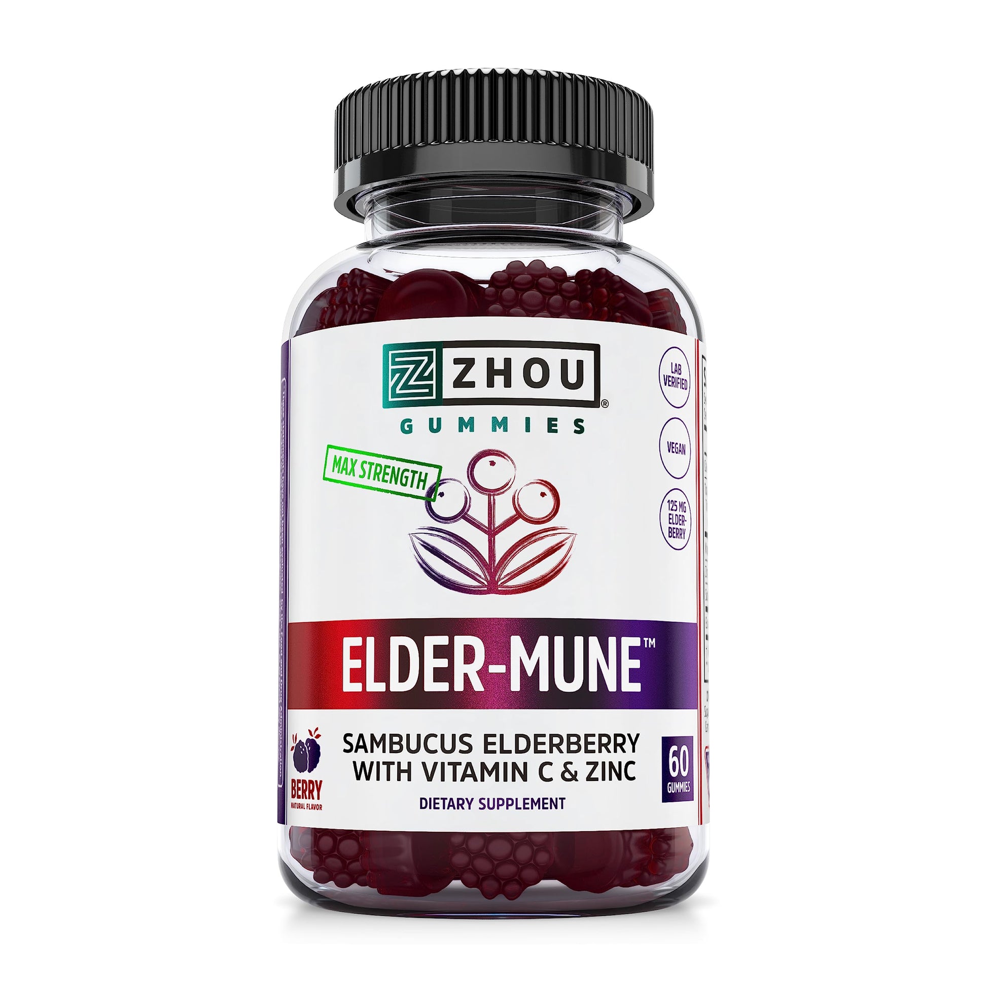 Zhou Nutrition Elder-Mune Sambucus Elderberry Gummies with Zinc and Vitamin C & vH Zhou Nutrition