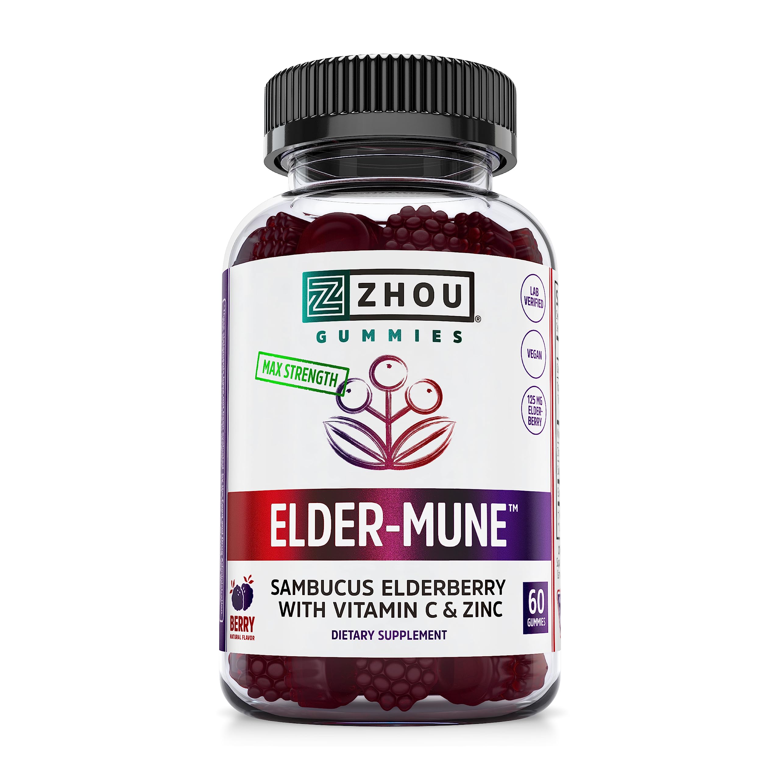 Zhou Nutrition Elder-Mune Sambucus Elderberry Gummies with Zinc and Vitamin C & vH Zhou Nutrition
