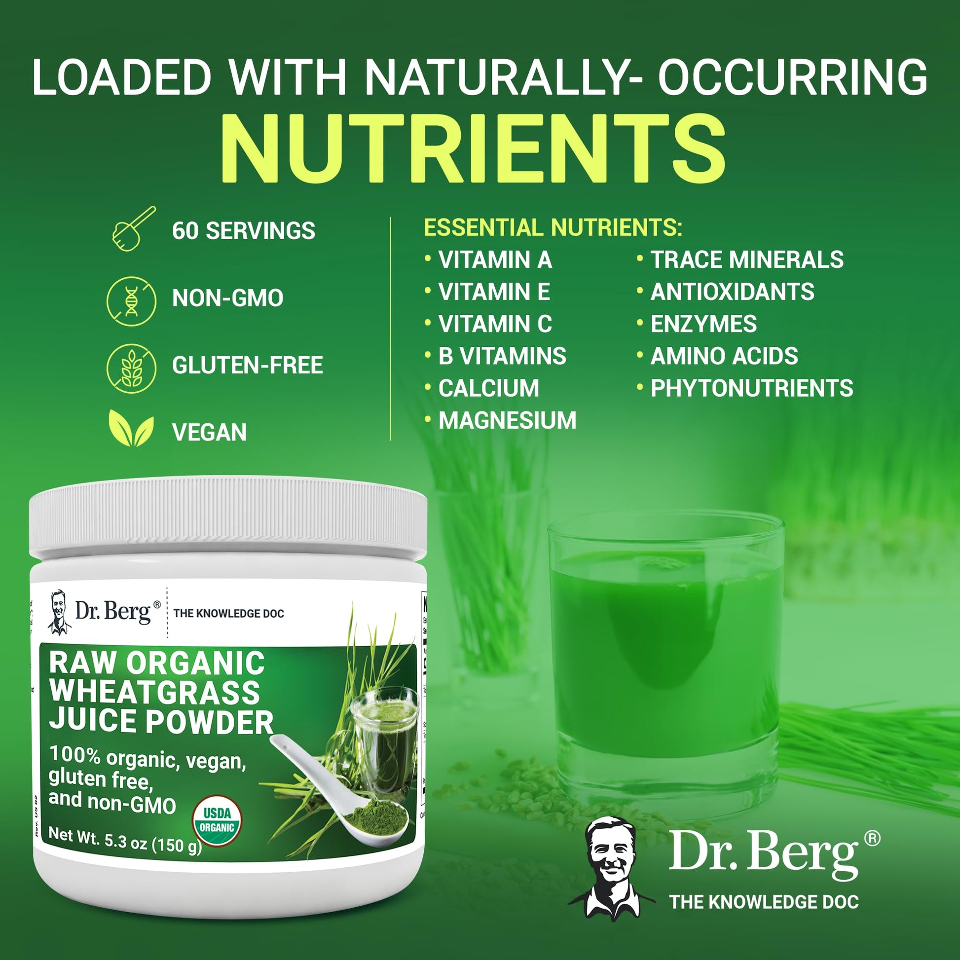 Dr. Berg's Wheatgrass Superfood Powder - Raw Juice Organic Ultra-Concentrated Rich Dr. Berg Nutritionals