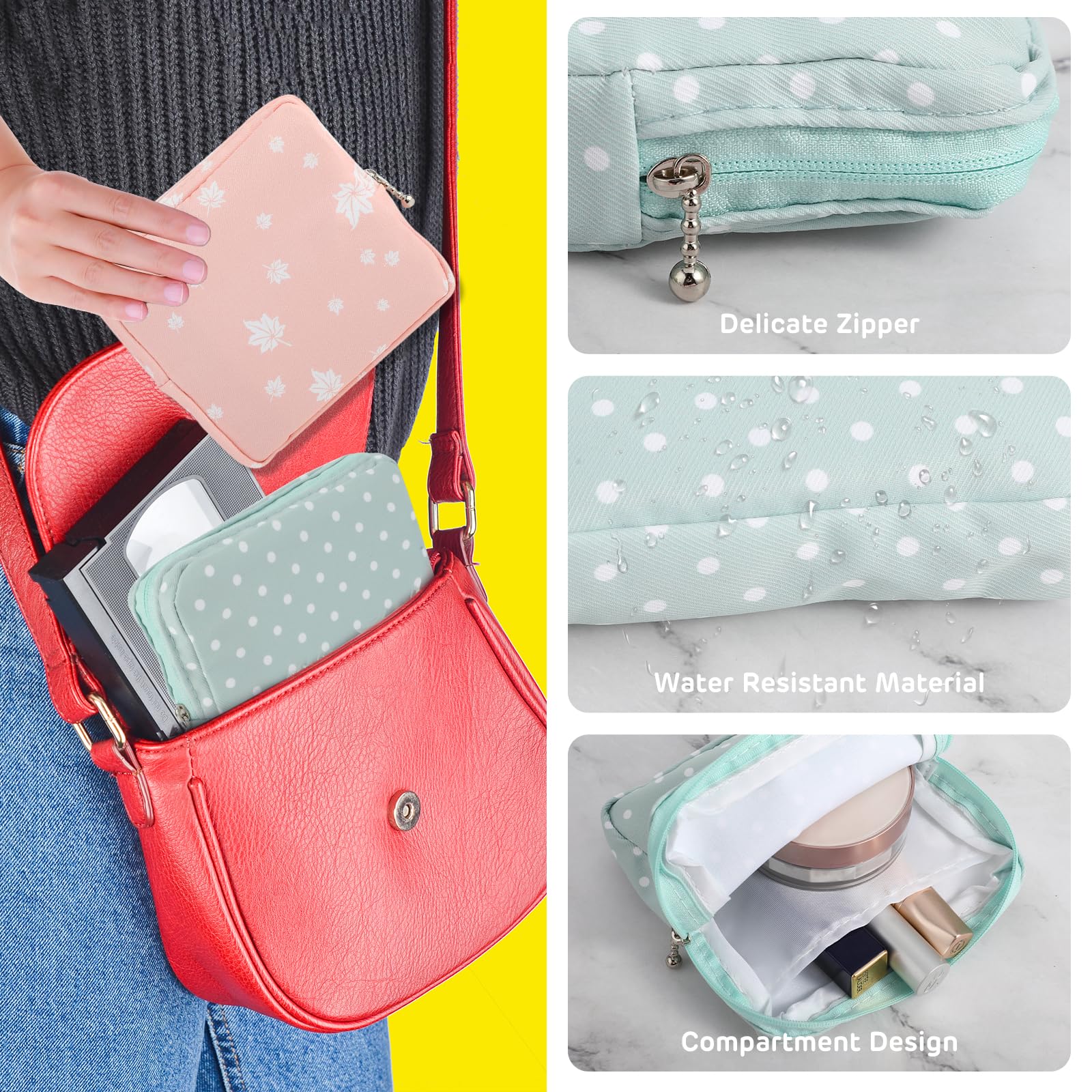 3Pcs Period Bag, Sanitary Pad Storage Bag Samll Period Pouch for Purse Cute Menstrual Period Bag Aster