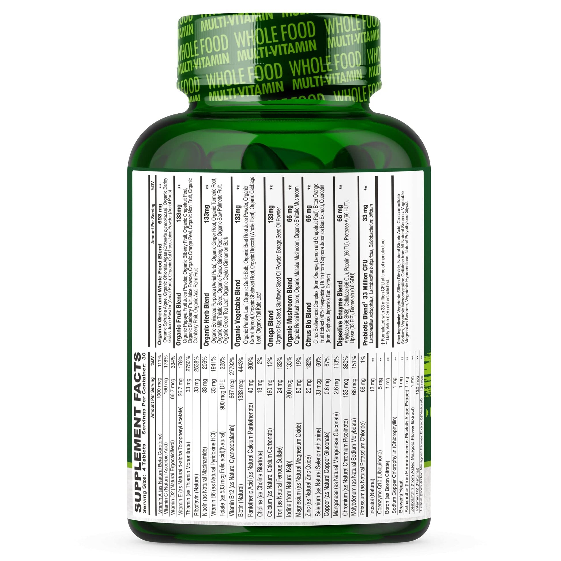 Whole Food Multivitamin for Men - Natural Multi Vitamins, Minerals, Organic Extracts Wholesome Wellness