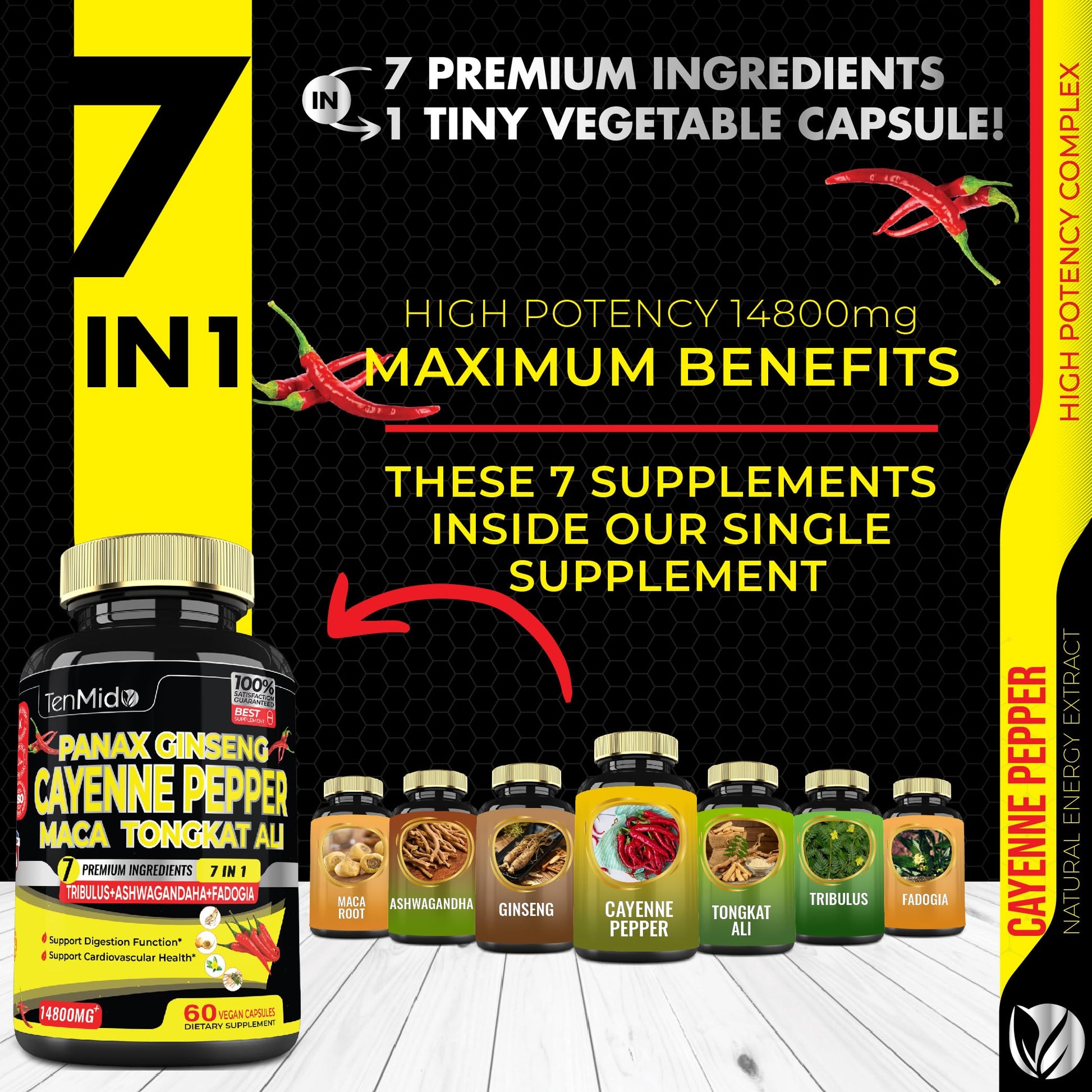 2 Packs 60 Caps 14800mg - Cayenne Pepper Supplements Extract Capsules - Tongkat Ali Tenmido
