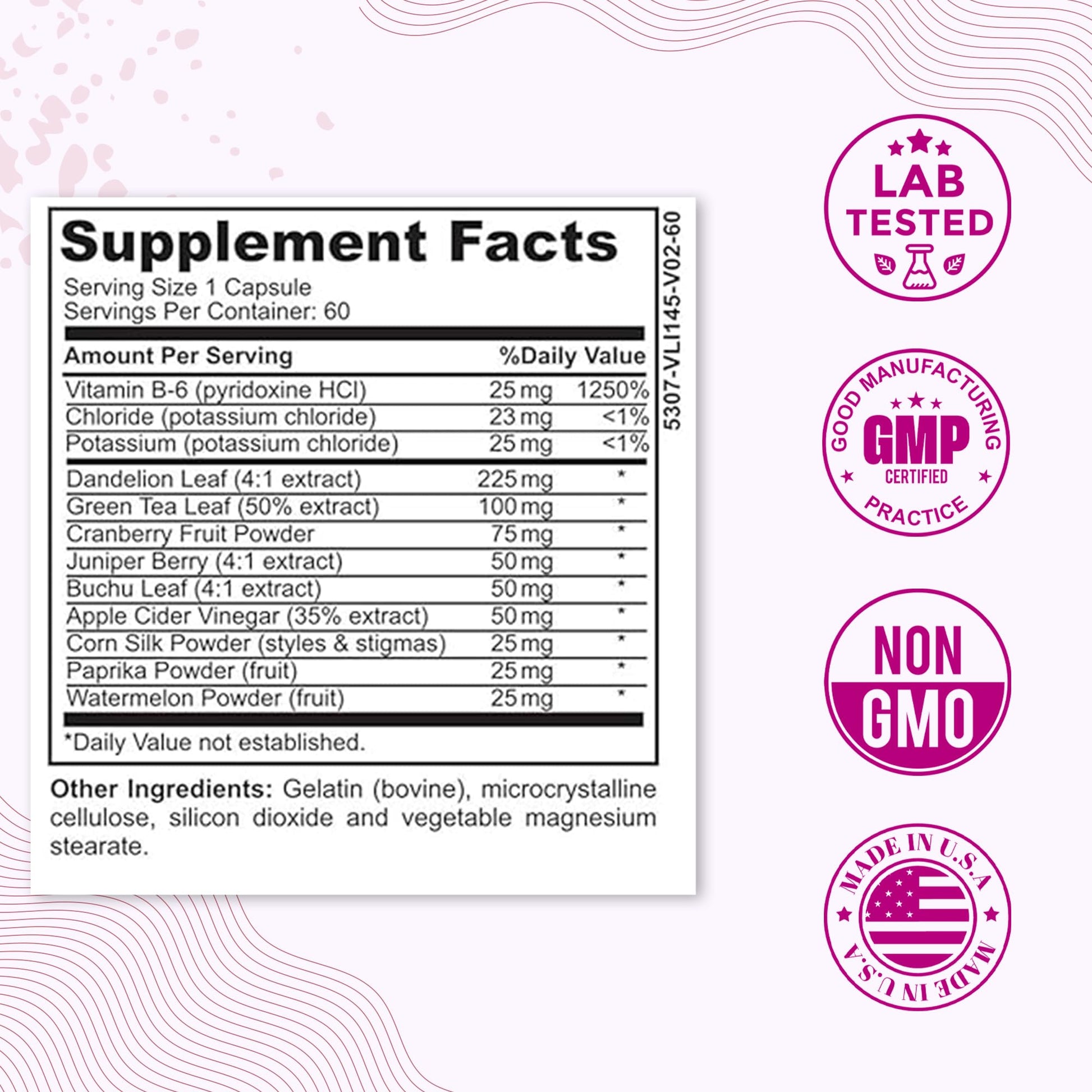 Water Retention Pills for Women Bloating Relief with Vitamin B6, Dandelion & Green Tea Natural LADYME WOMEN'S HEALTH