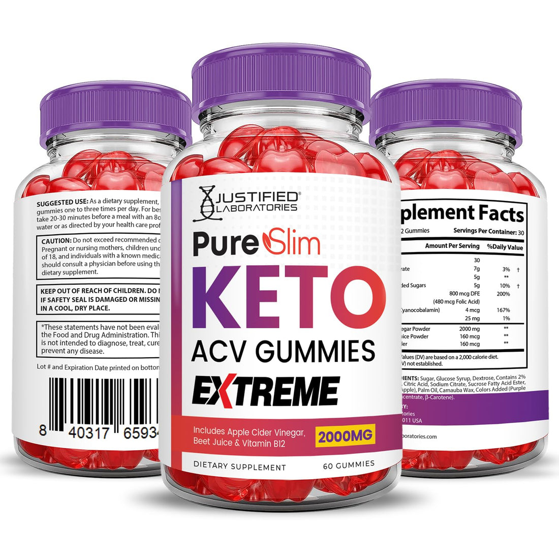(2 Pack) Pure Slim Keto ACV Gummies Extreme 2000MG PureSlim Keto Gummies 