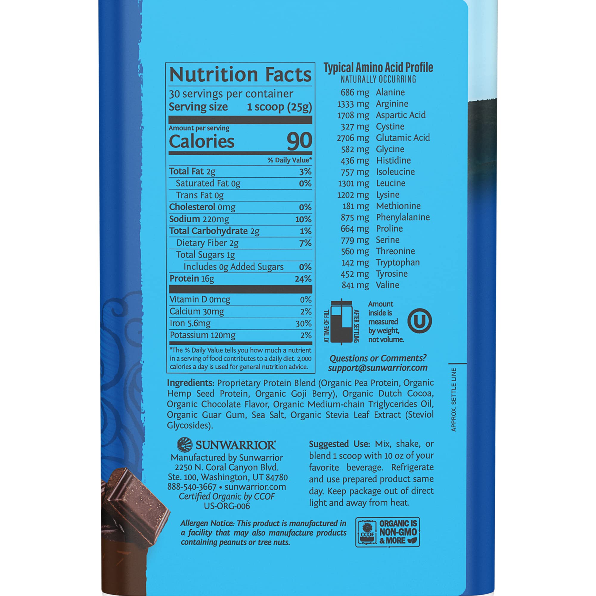 Vegan Organic Protein Powder Plant-based | BCAA Amino Acids Hemp Seed Soy Sunwarrior