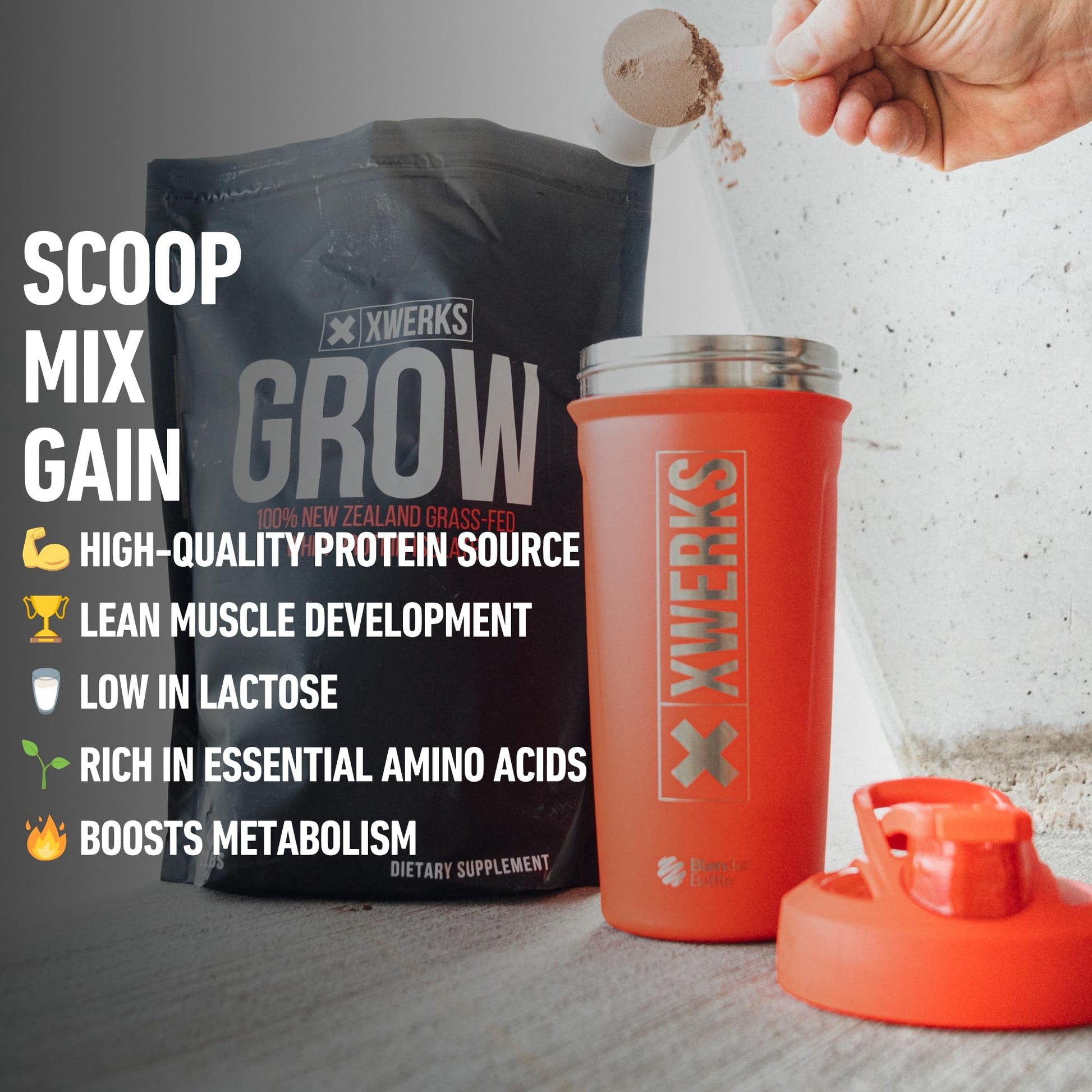 Xwerks Grow 100% New Zealand Grass-Fed Whey Protein - 25g of Pure Isolate Protein Xwerks