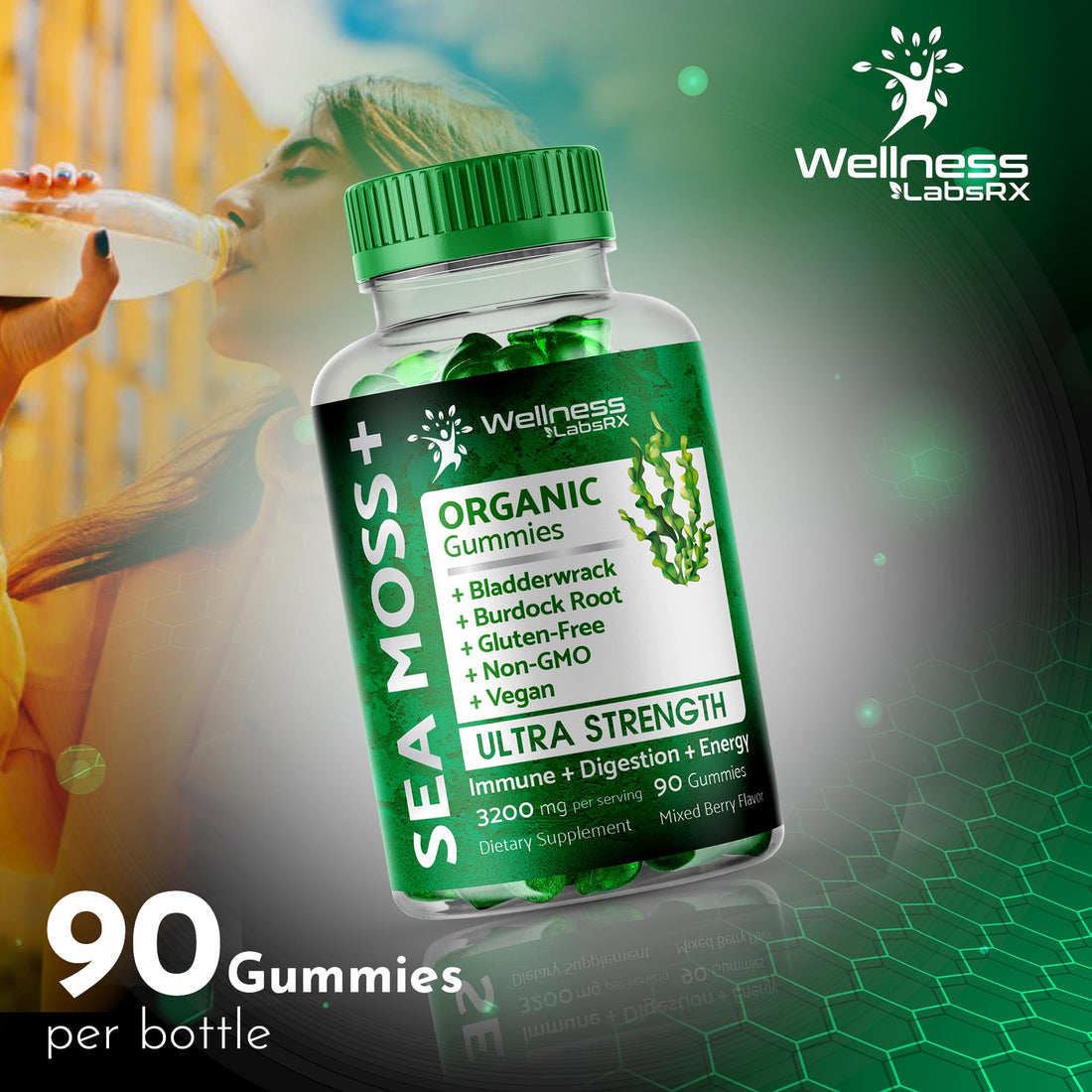 WELLNESS LABSRX Sea Moss Gummies, 3200mg Organic Seamoss, Irish Sea Moss 