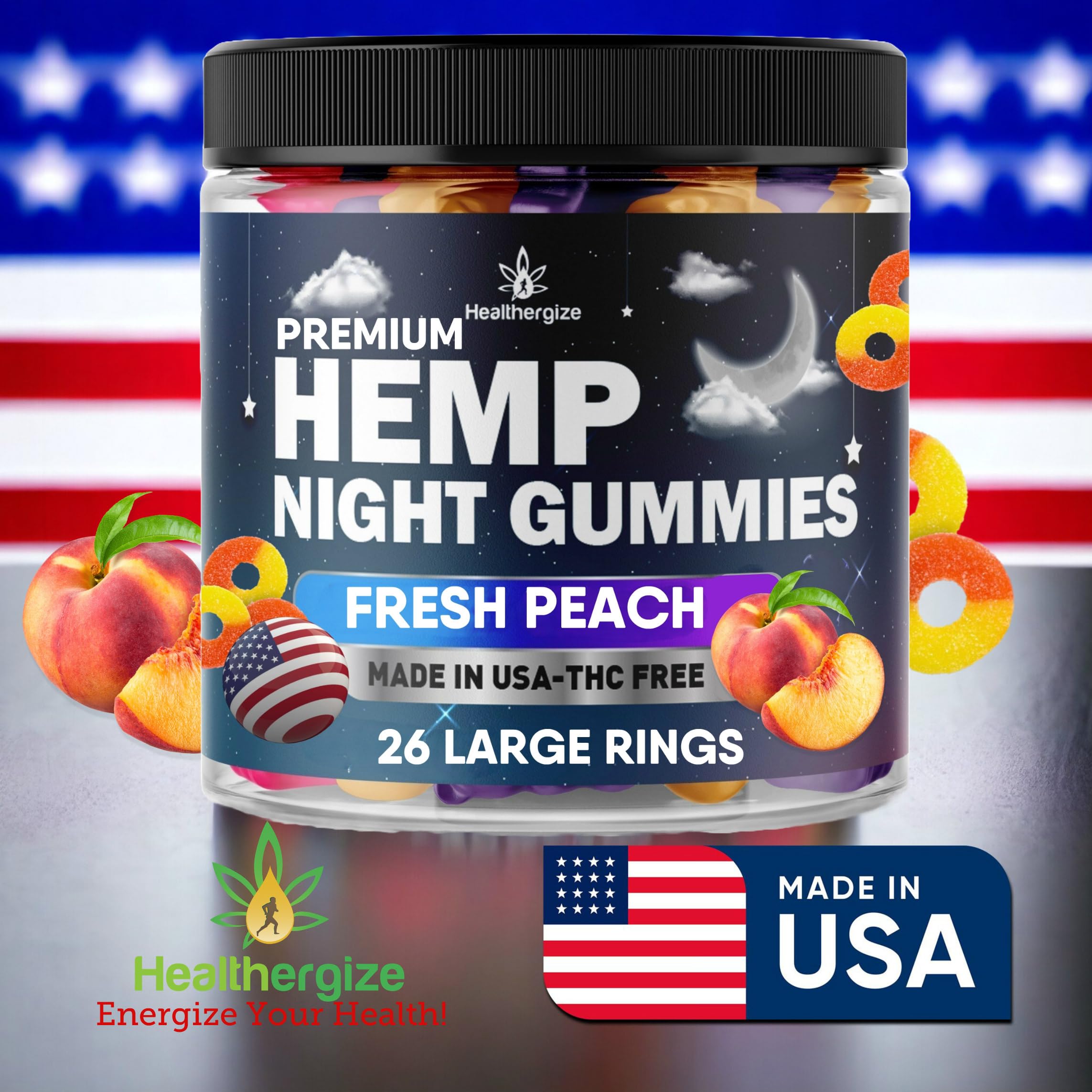 Healthergize Hemp Gummies Night-Time, High Potency Nap Gummies, Peace and Relaxation Healthergize