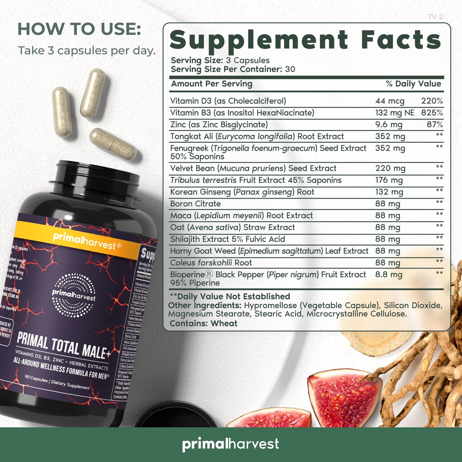 Primal Harvest Primal Total Male Natural Tribulus Terrestris, Fenugreek, Korean Ginseng Primal Harvest