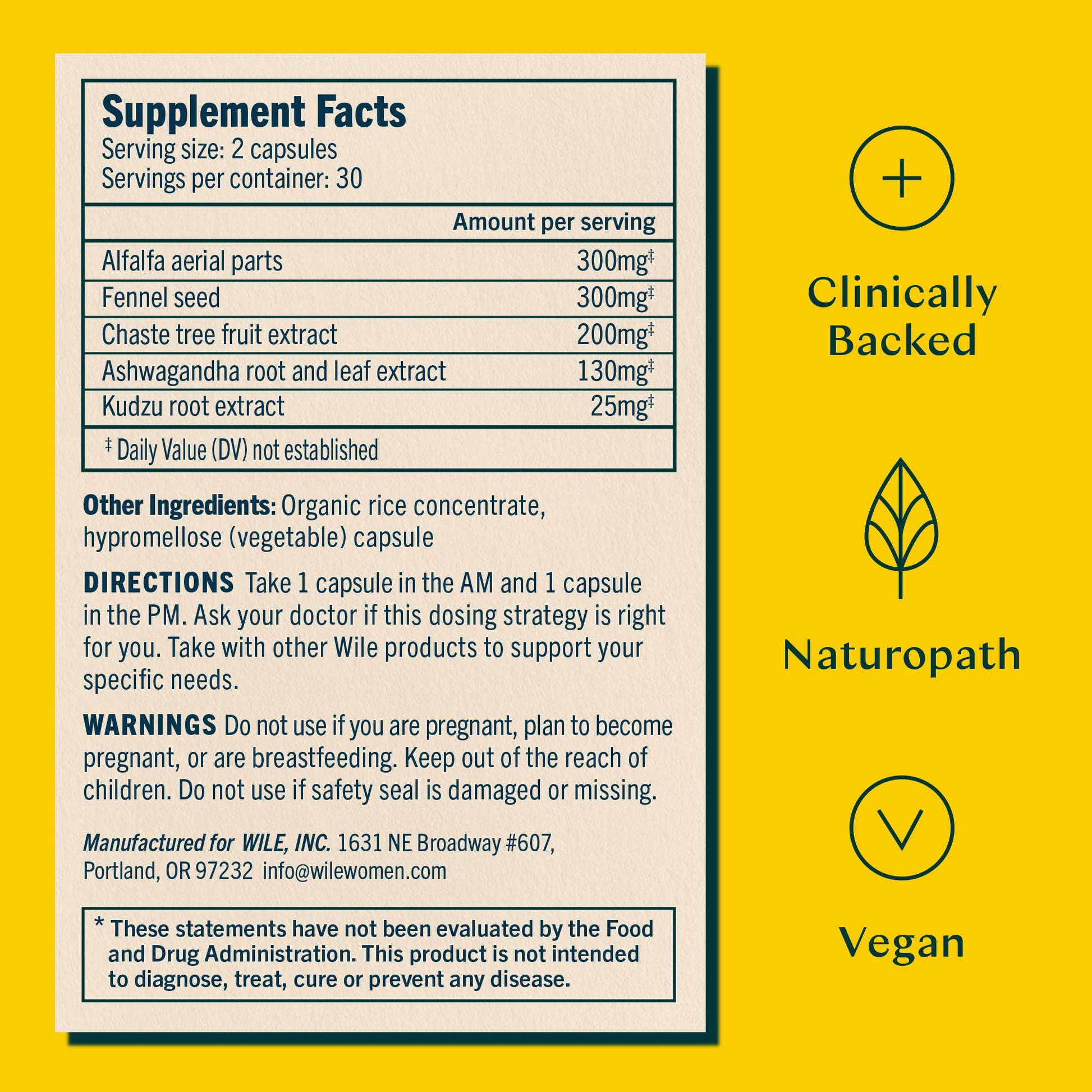 Wile Perimenopause Supplement for Women with Ashwagandha, Kudzu Root, Hops Extract WILE