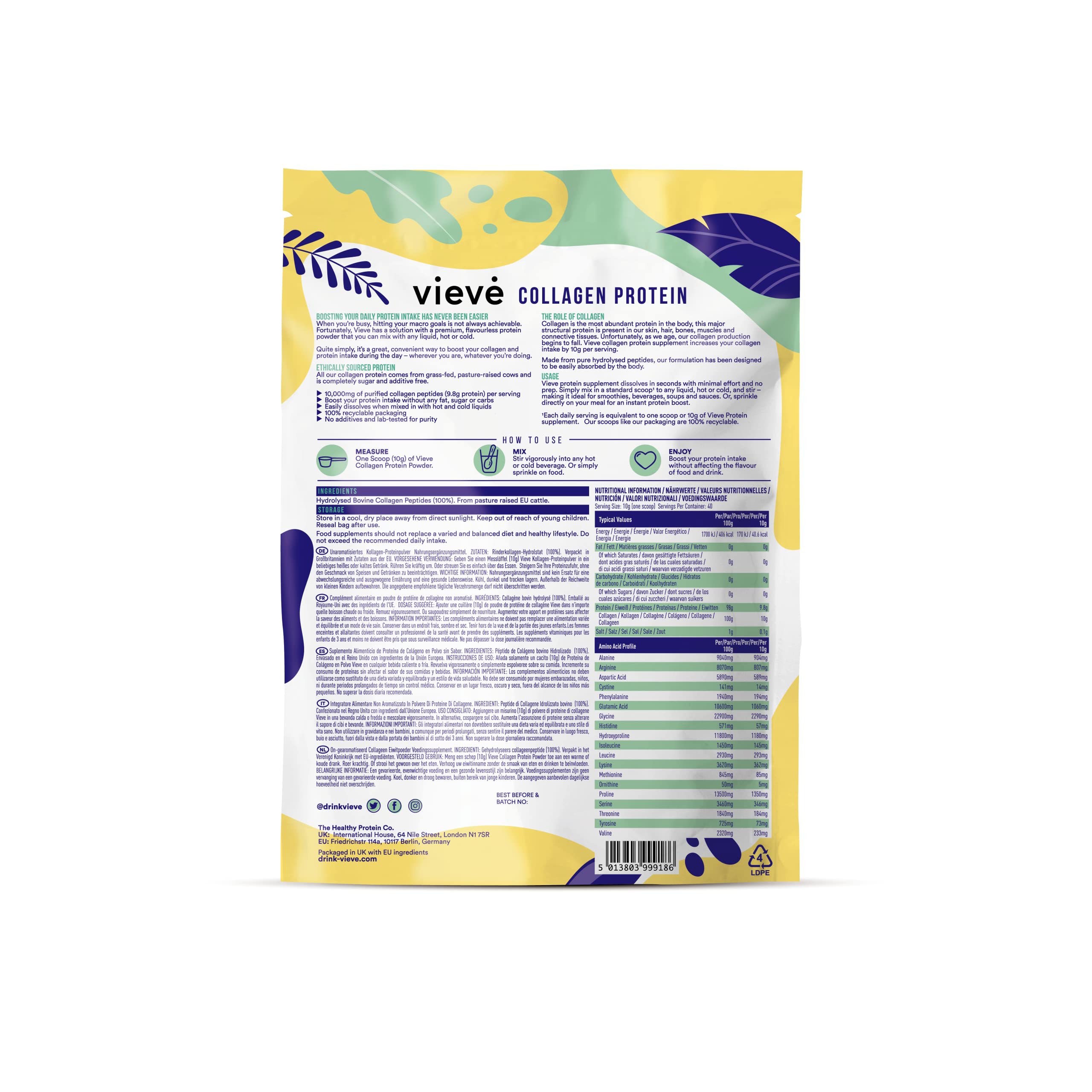 Vieve Collagen Protein Powder - Hydrolysed Bovine Peptides - Diet Support Supplement for Skin, Hair, Nail Vieve