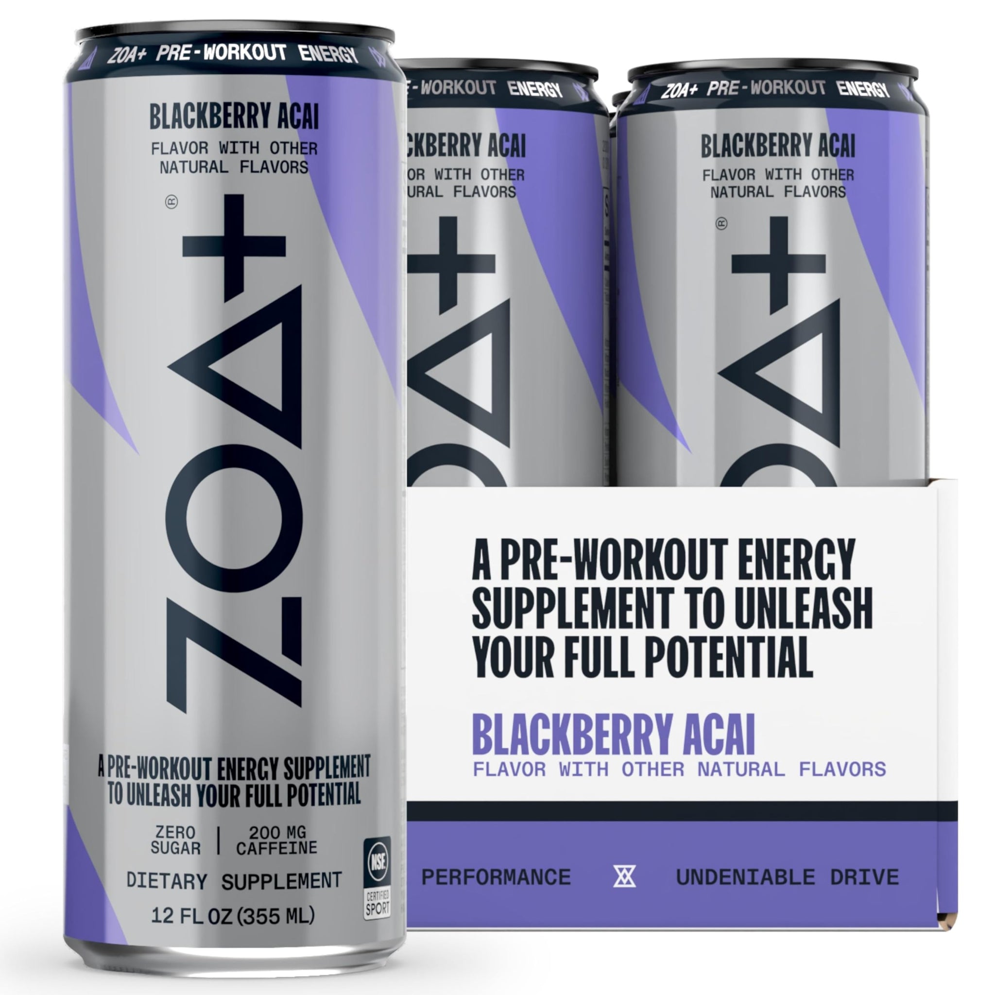 ZOA Plus Sugar-Free Pre-Workout Drink, Ready to Drink with Nitric Oxide, Vitamin B, C and D