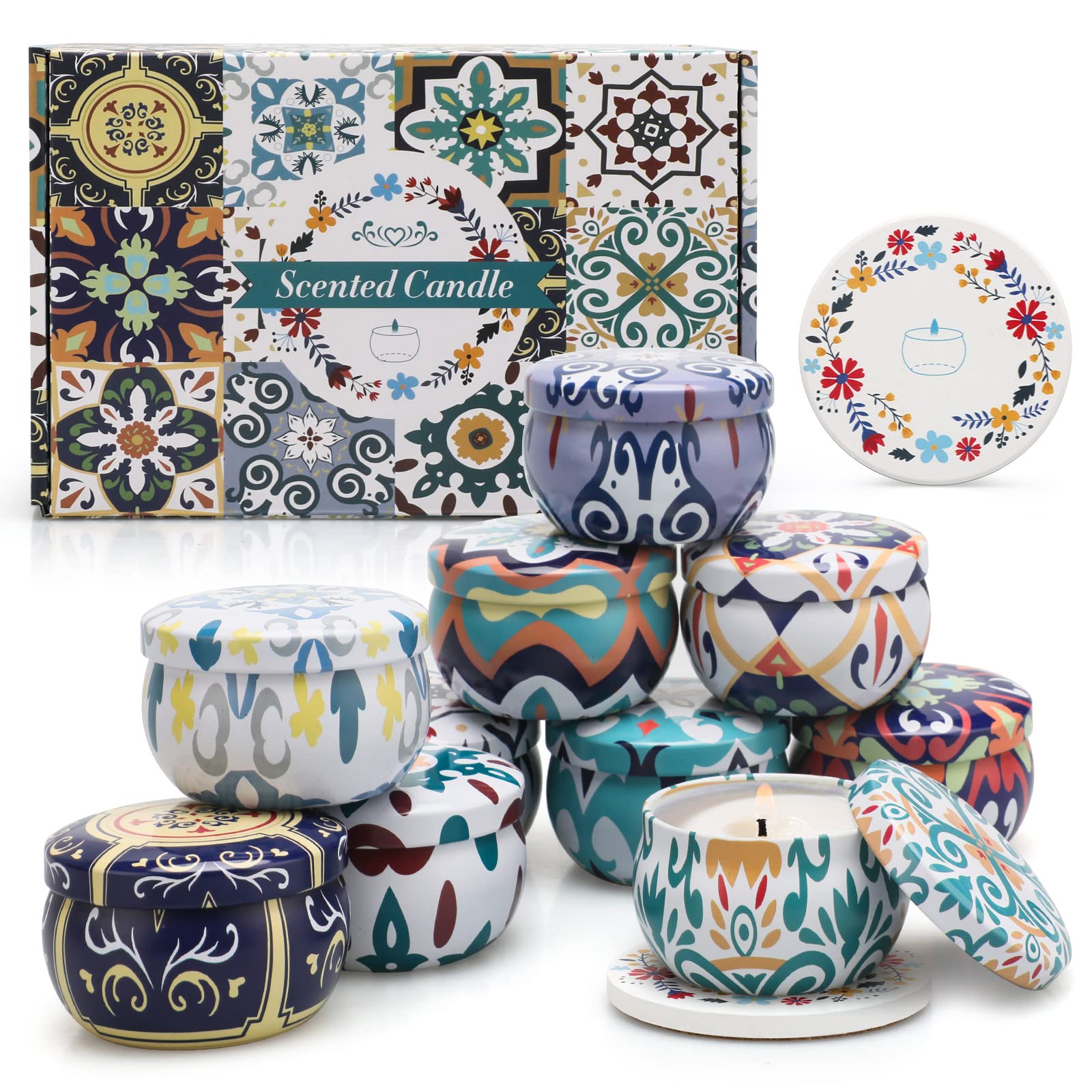10 Pack Scented Candles Gifts, Aromatherapy Candles for Home Scented with 2 Coasters Yinuo Candle