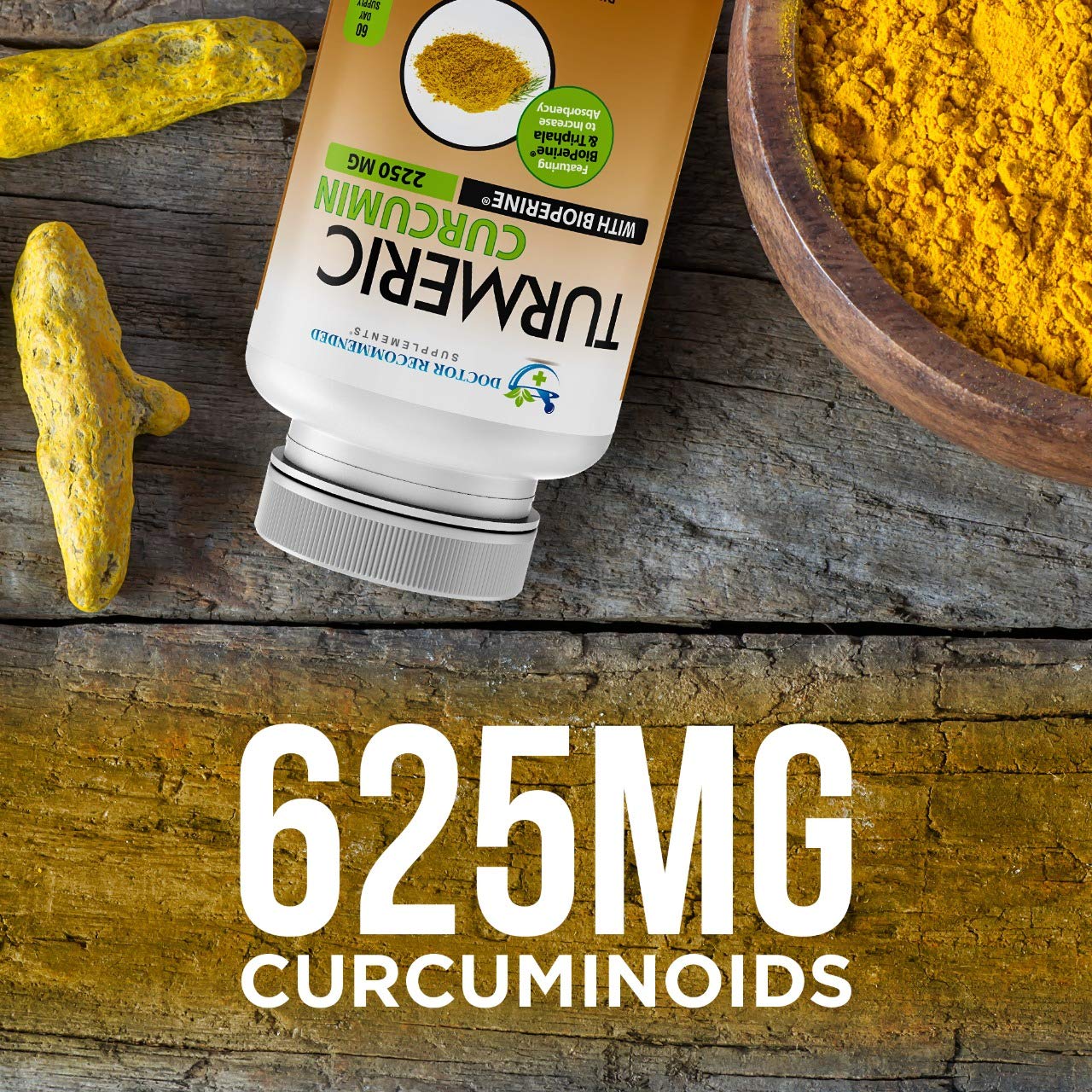 Turmeric Curcumin - 2250mg/d - Veggie Caps - 95% Curcuminoids with Black Pepper DOCTOR RECOMMENDED SUPPLEMENTS