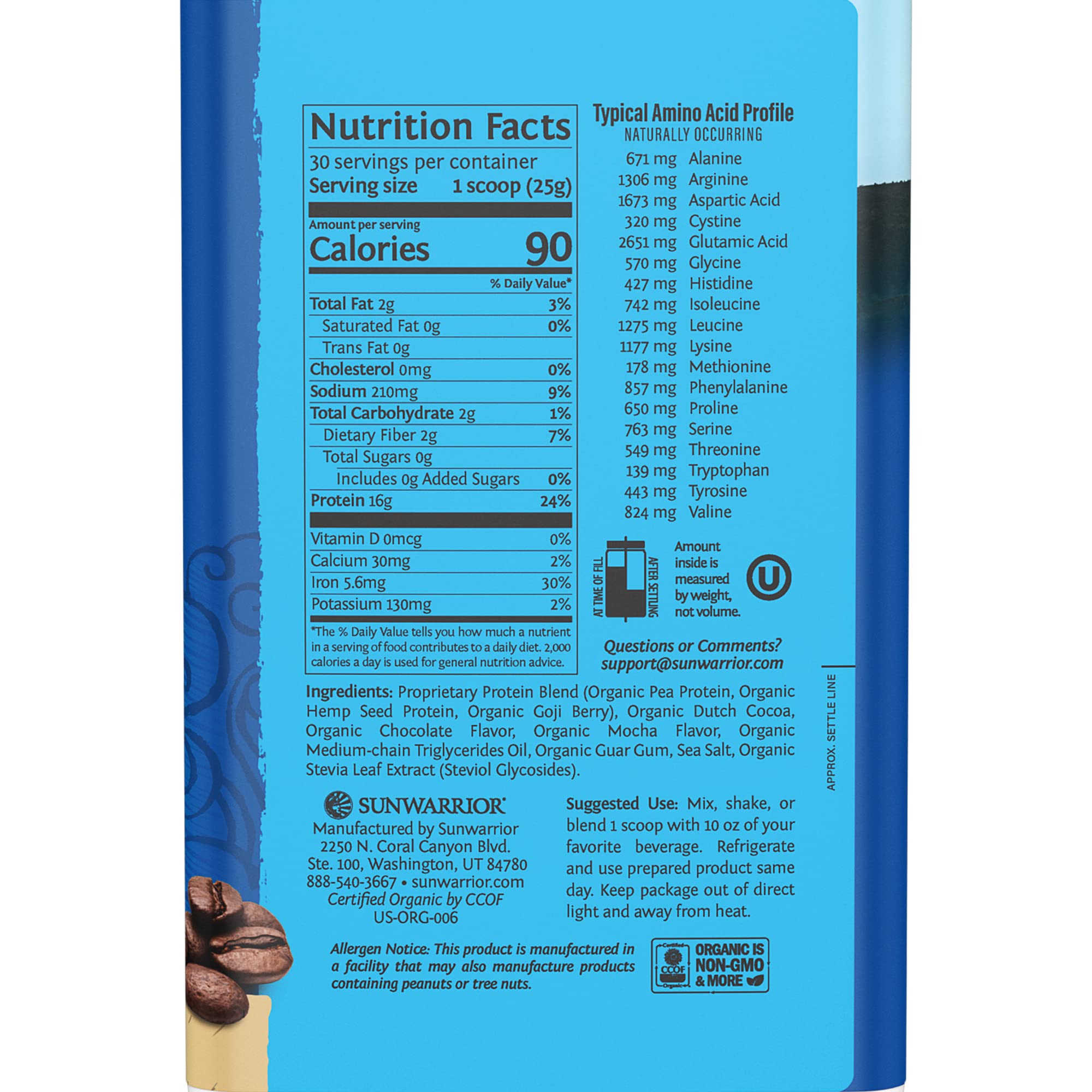 Vegan Protein Powder with BCAA | Organic Hemp Seed Protein Gluten Free Non-GMO Sunwarrior