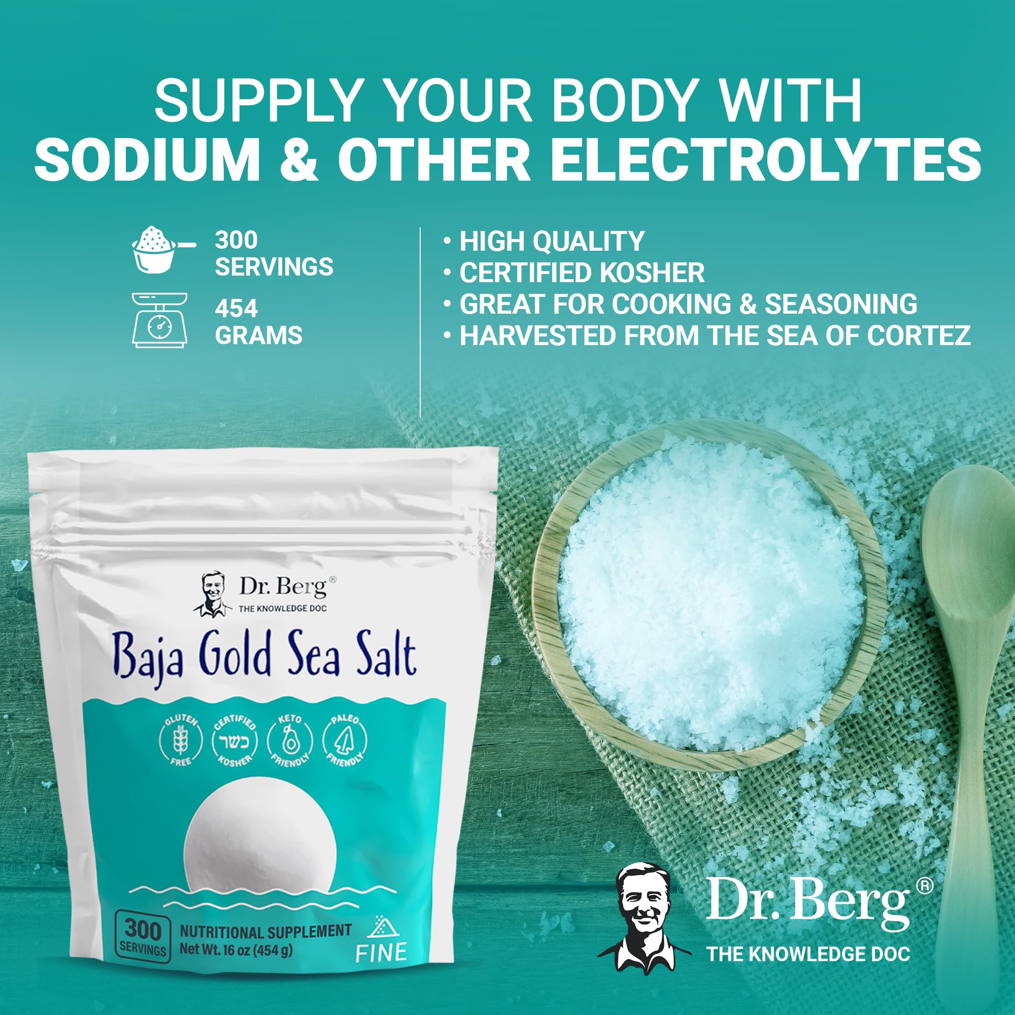 Dr. Berg's Baja Gold Sea Salt Organic - Natures Fine Sea Salt Support For Hydration Dr. Berg Nutritionals