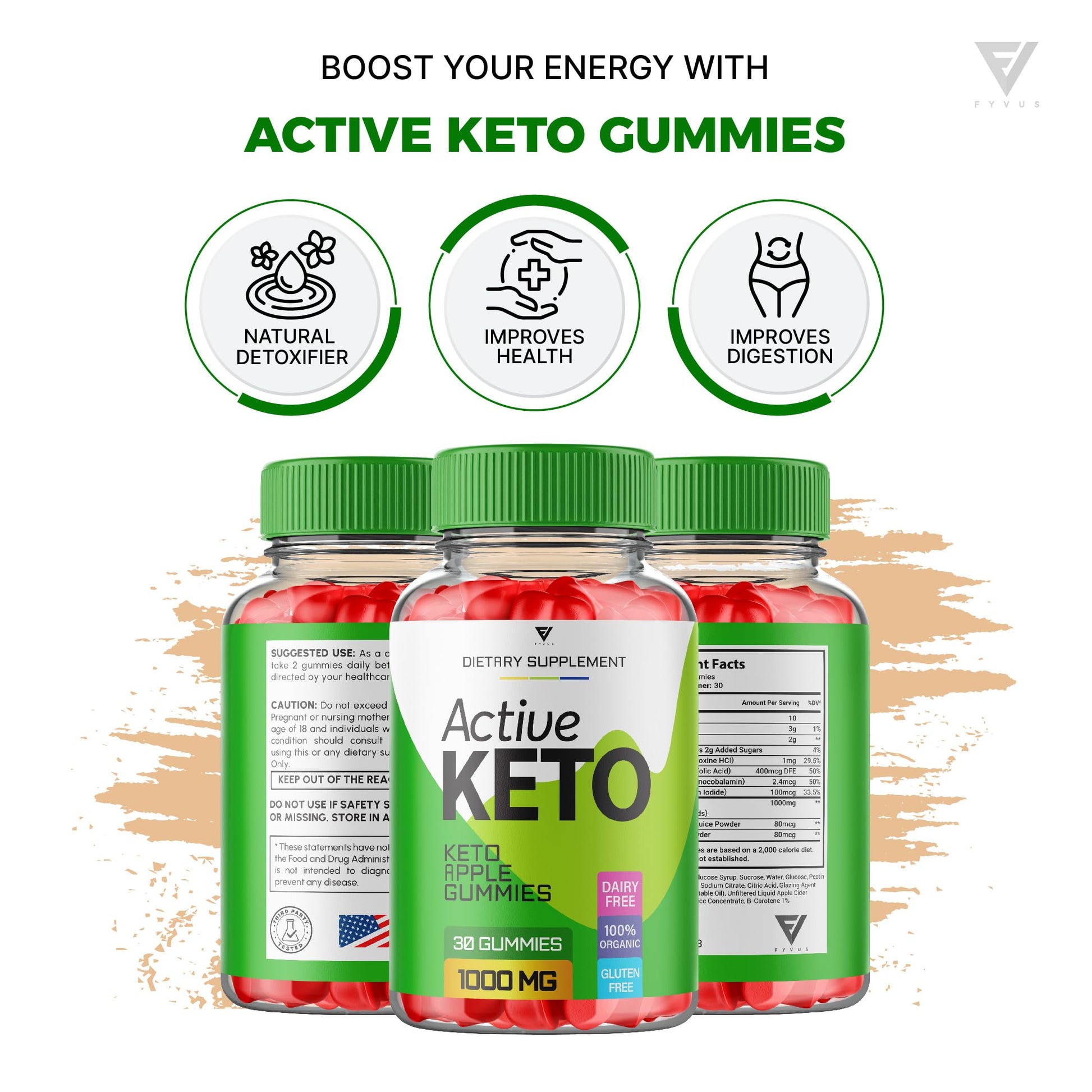 (3 Pack) Active Keto Gummies for Weight Loss Active Keto ACV Gummies Advanced Fyvus