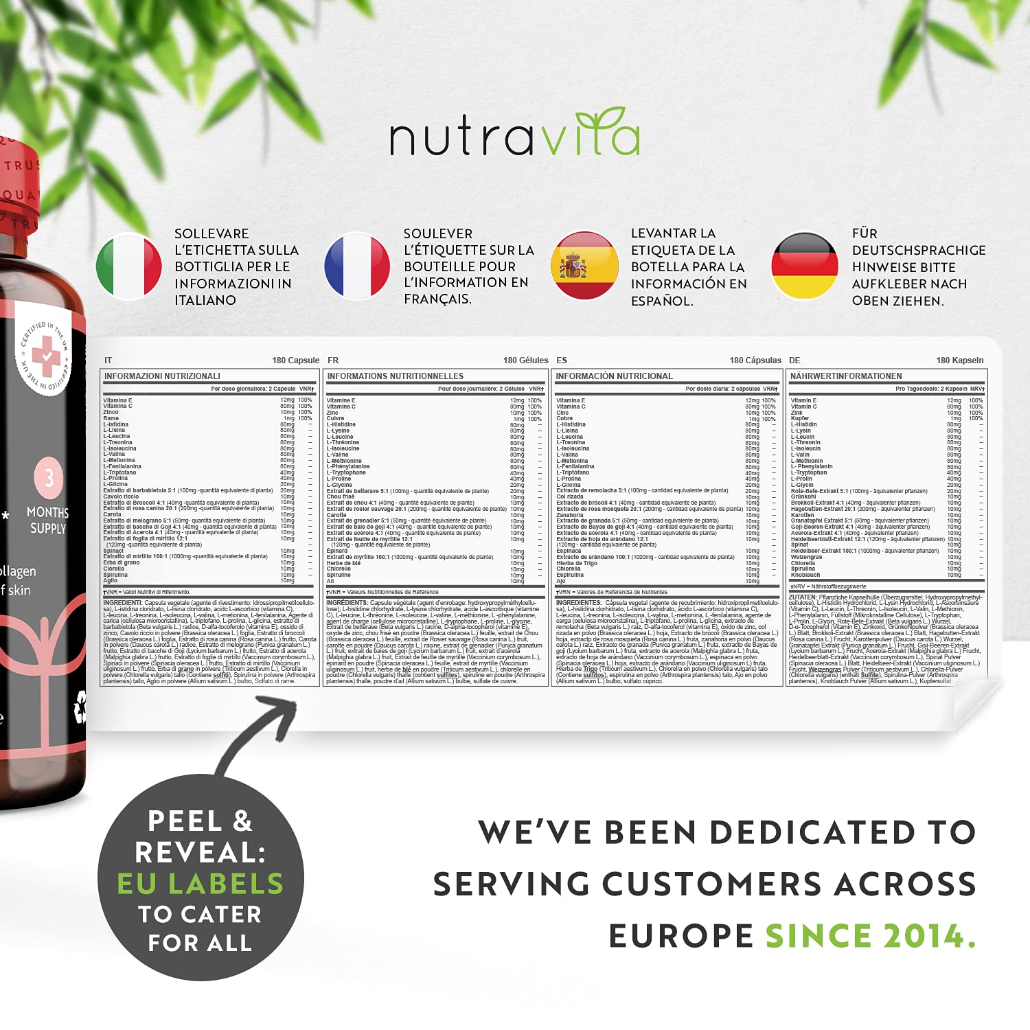 Vegan Collagen 1000mg Advanced Superfood Blend - 180 Capsules (3 Month Supply) Nutravita