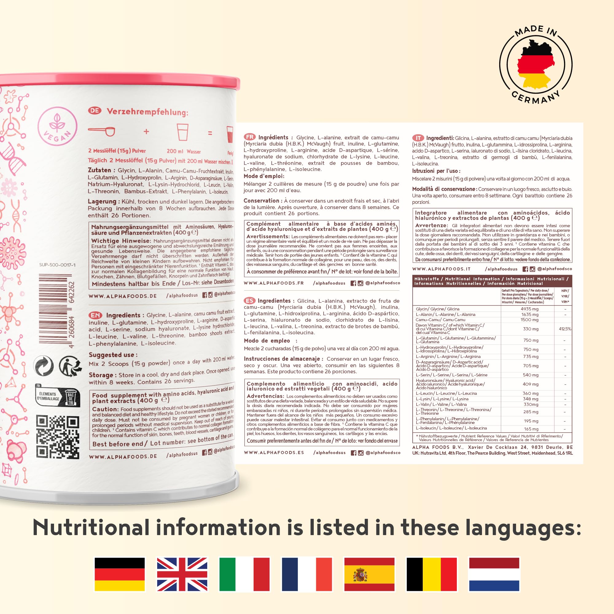 Vegan Collagen Powder with Hyaluronic Acid - Unflavoured 400g Powder Alpha Foods