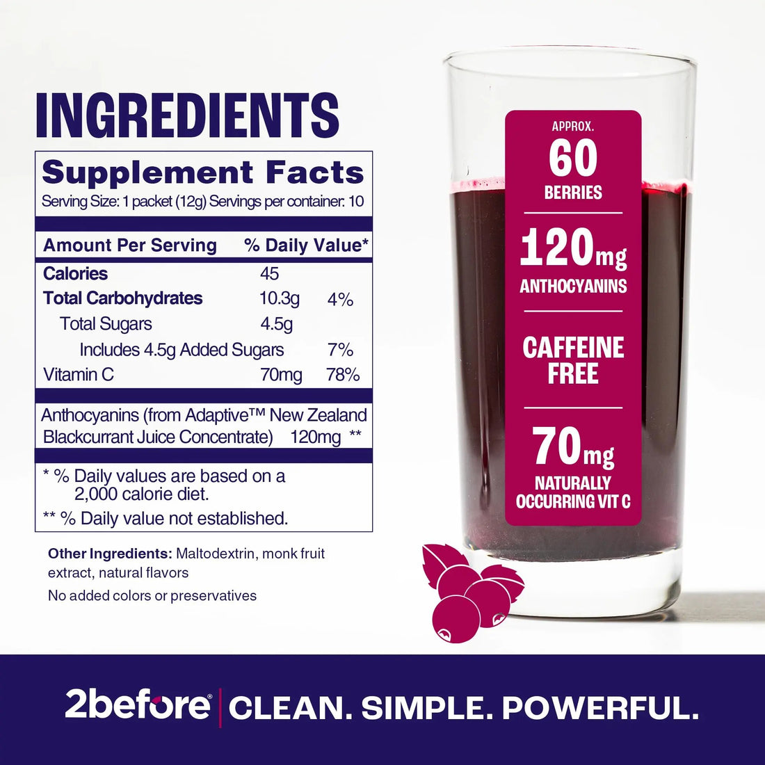 2before Blackcurrant I All Natural Vegan Pre Workout, with 120mg Caffeine I Clean Energy