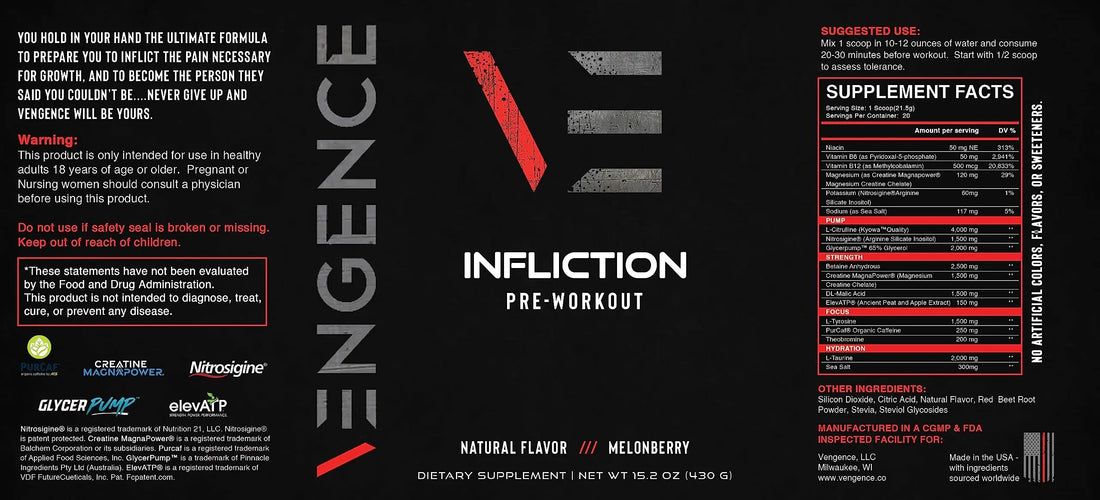 Vengence Infliction Pre-Workout Powder for Men & Women - Energy, Focus & Massive