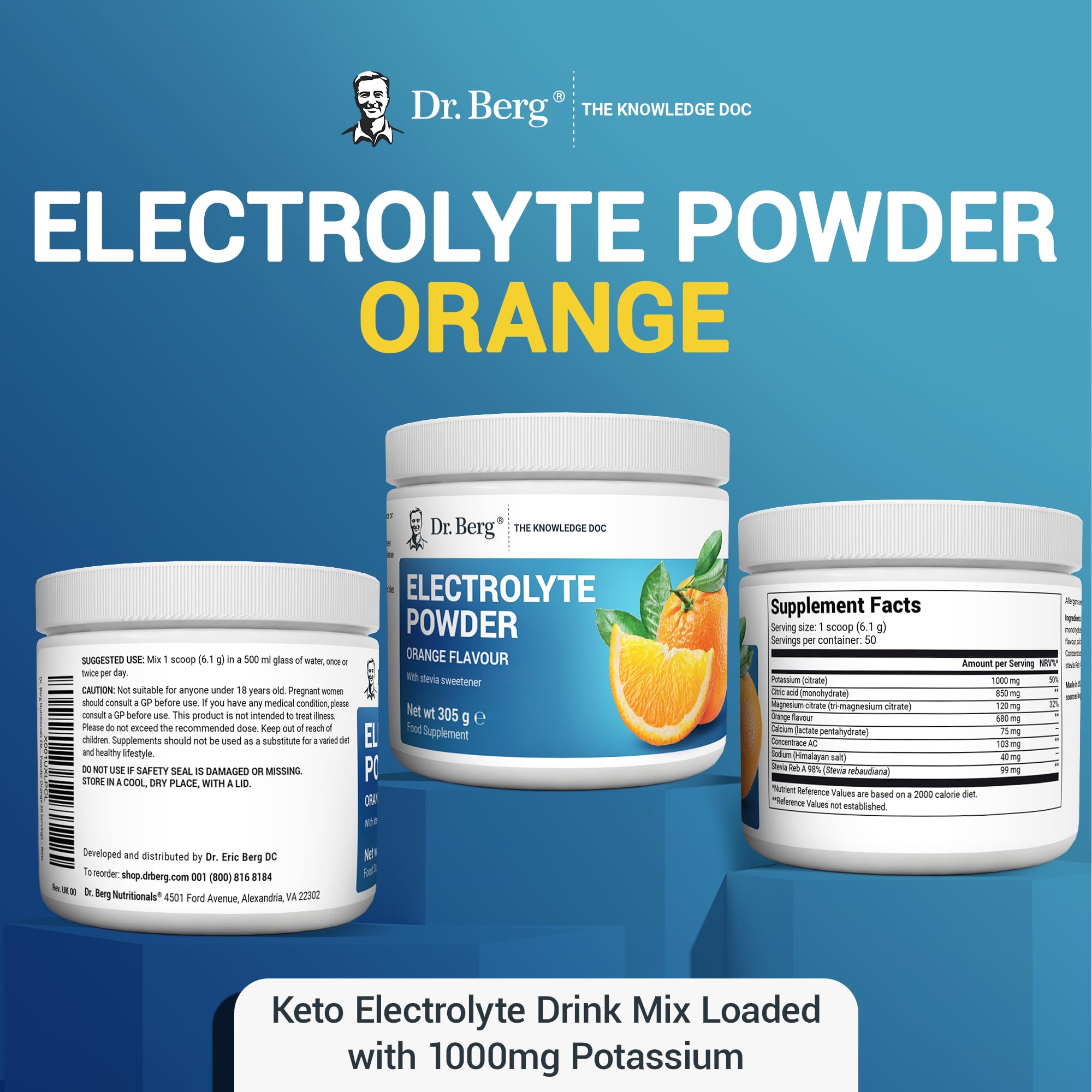 Dr. Berg Electrolyte Powder - Electrolyte Drink Supplements with 1000mg Potassium Dr. Berg Nutritionals
