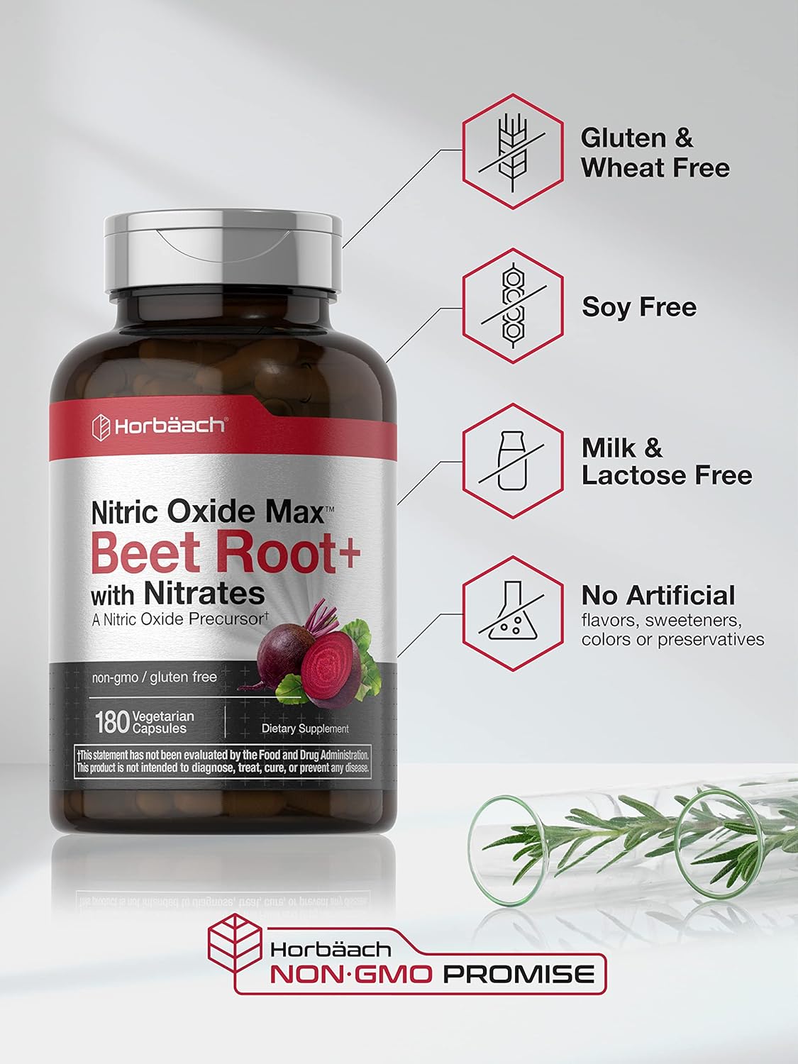 Horbäach Nitric Oxide Beet Root Capsules | 180 Count | with Nitrates and Precursor | for Men and Women | Vegetarian, Non-GMO, Gluten Free Supplement Horbäach