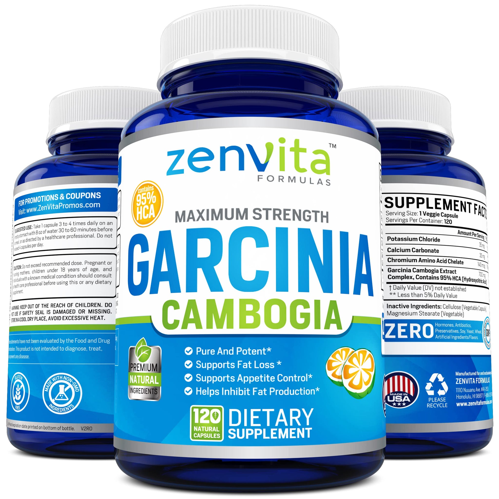 ZenVita Formulas 100% Pure Garcinia Cambogia Extract with 95% HCA - 120 Capsules