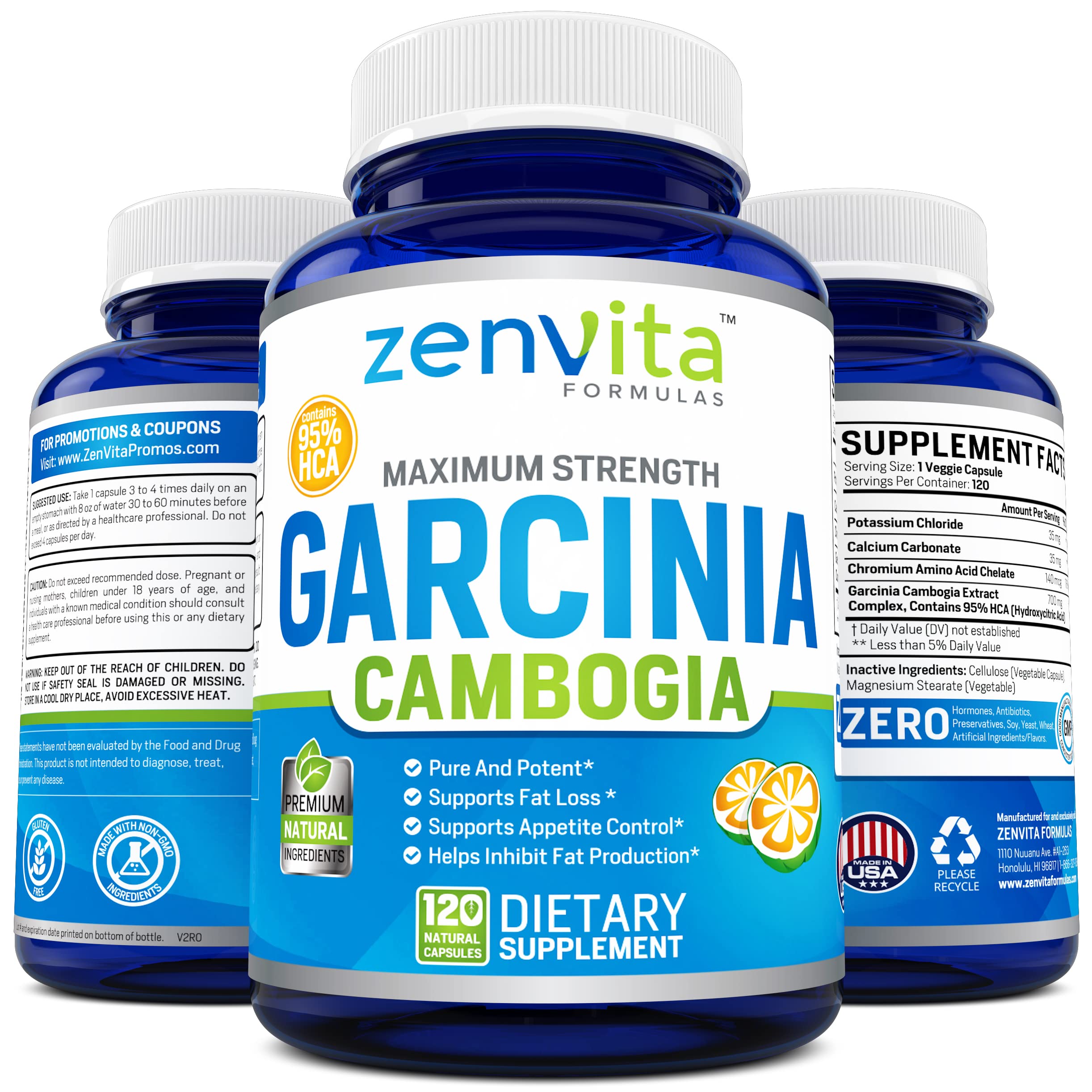 ZenVita Formulas 100% Pure Garcinia Cambogia Extract with 95% HCA - 120 Capsules