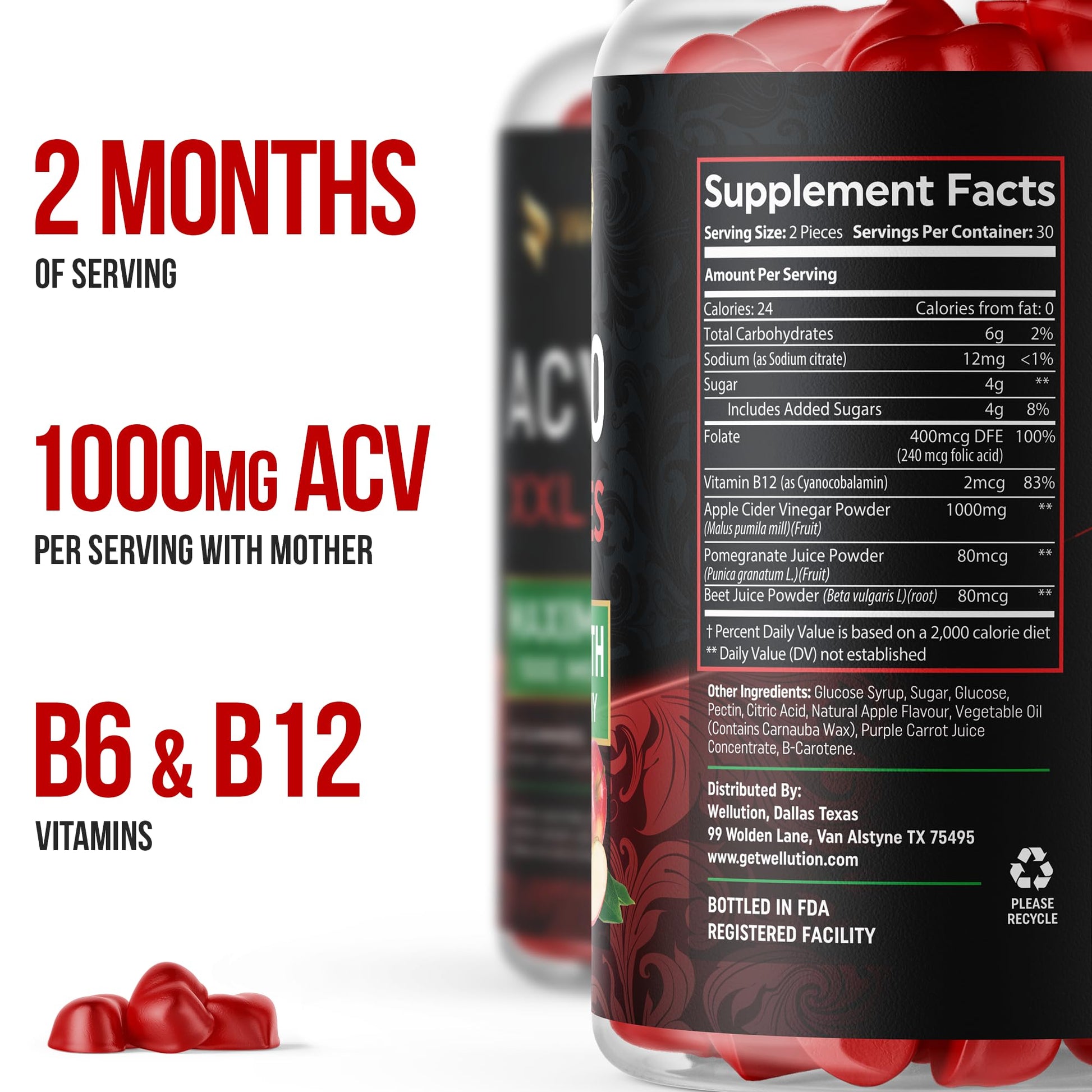 WELLUTION Apple Cider Vinegar 120 XXL Gummies - Support Digestion & Weight Management… WELLUTION