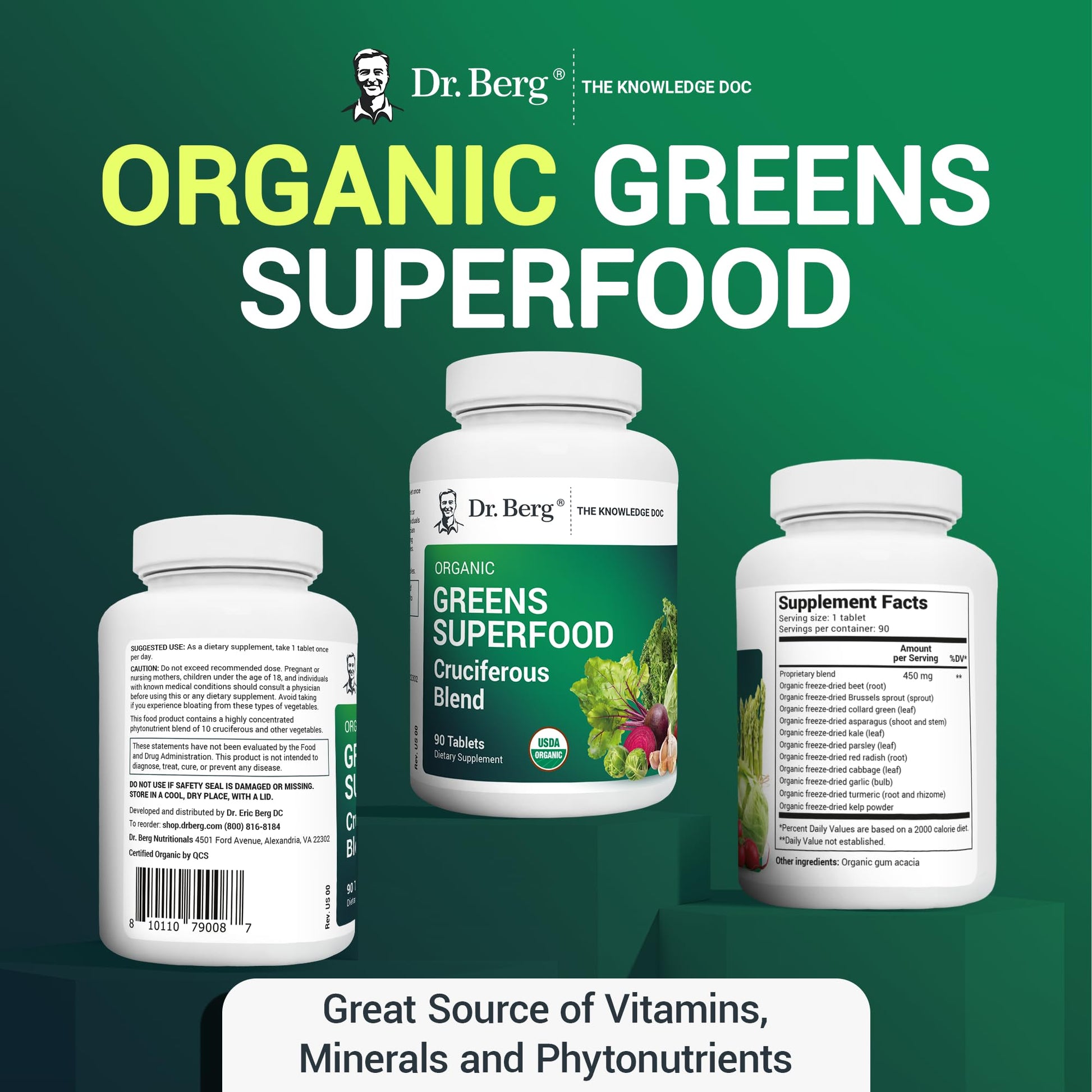 Dr. Berg's Greens Superfood Cruciferous Vegetable Tablets - Vegetable Supplements Dr. Berg Nutritionals