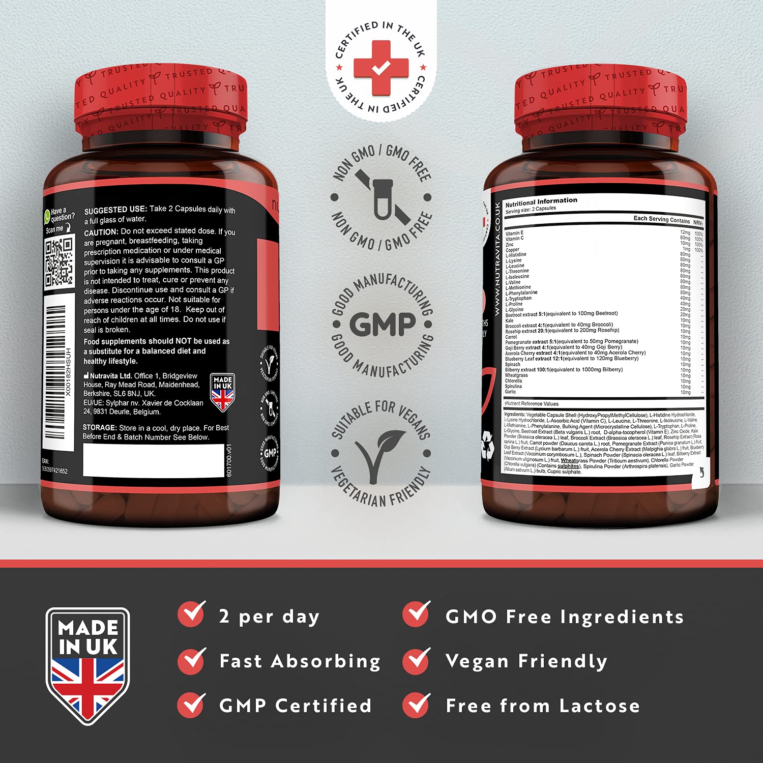 Vegan Collagen 1000mg Advanced Superfood Blend - 180 Capsules (3 Month Supply) Nutravita