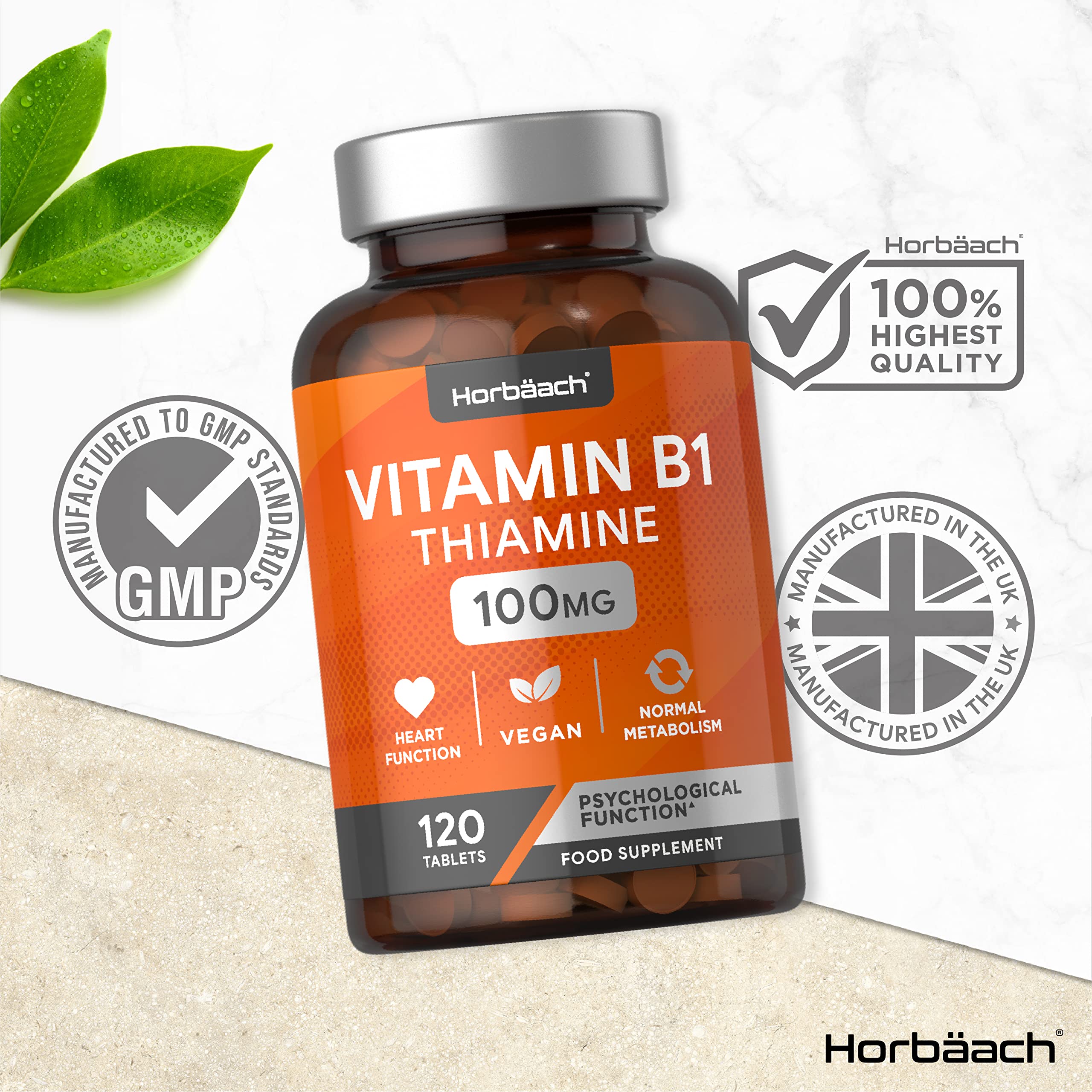 Vitamin B1 Thiamine High Strength 100mg | 120 Vegan Tablets | No Artificial Horbäach