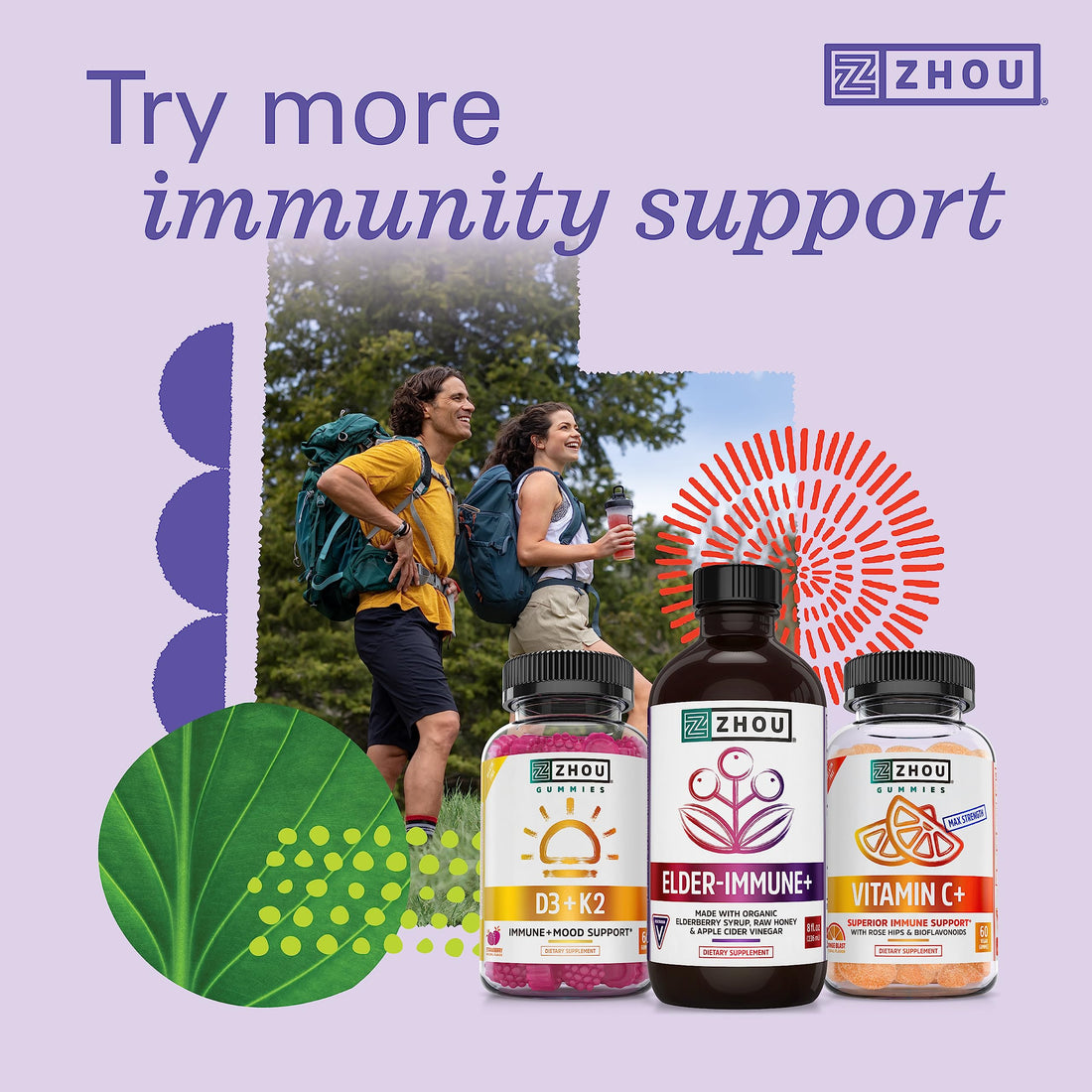 Zhou Nutrition Elder-Mune Sambucus Elderberry Gummies with Zinc and Vitamin C 