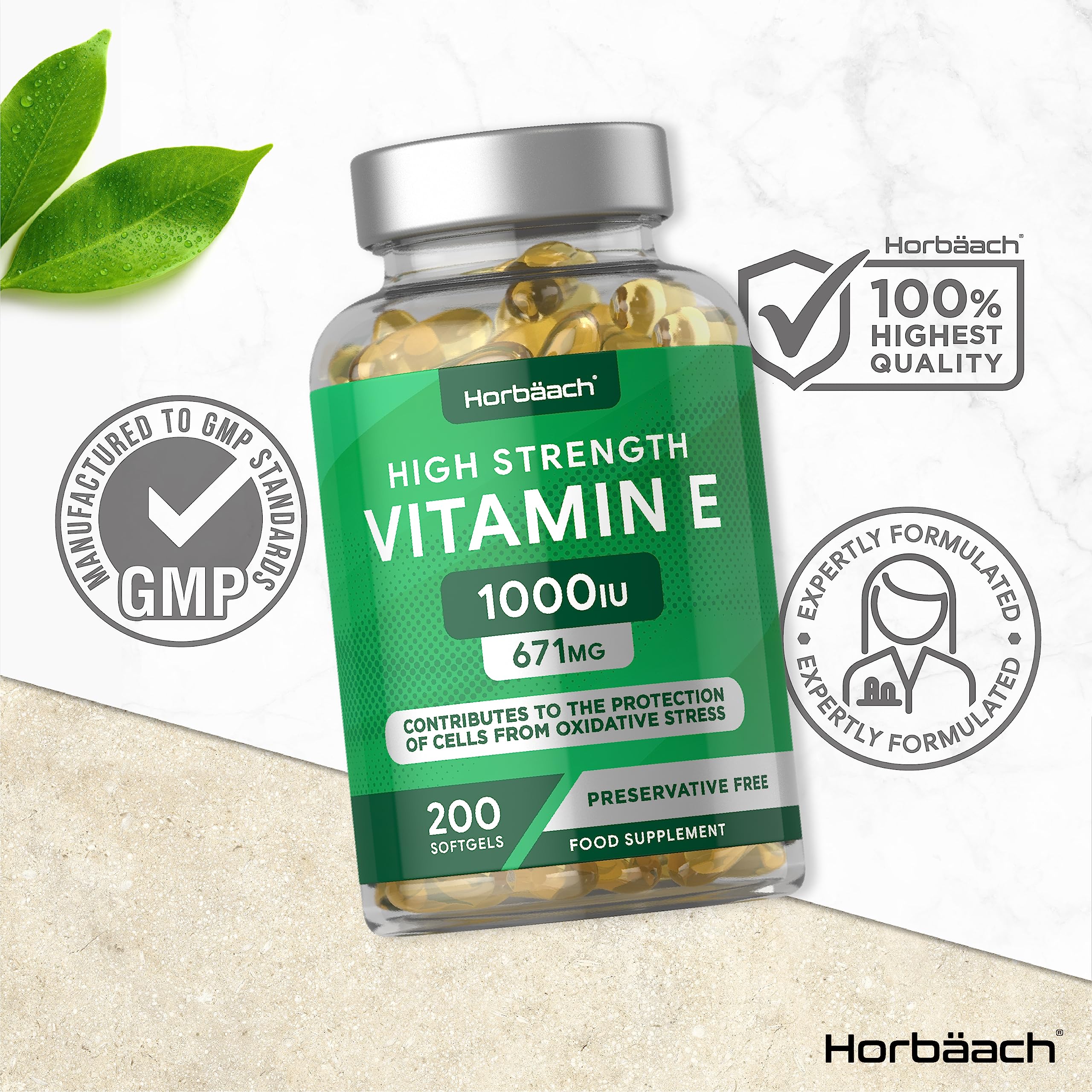 Vitamin E Capsules 1000iu | 200 Count | High Strength Vitamin E as DL-Alpha Tocopheryl Horbäach
