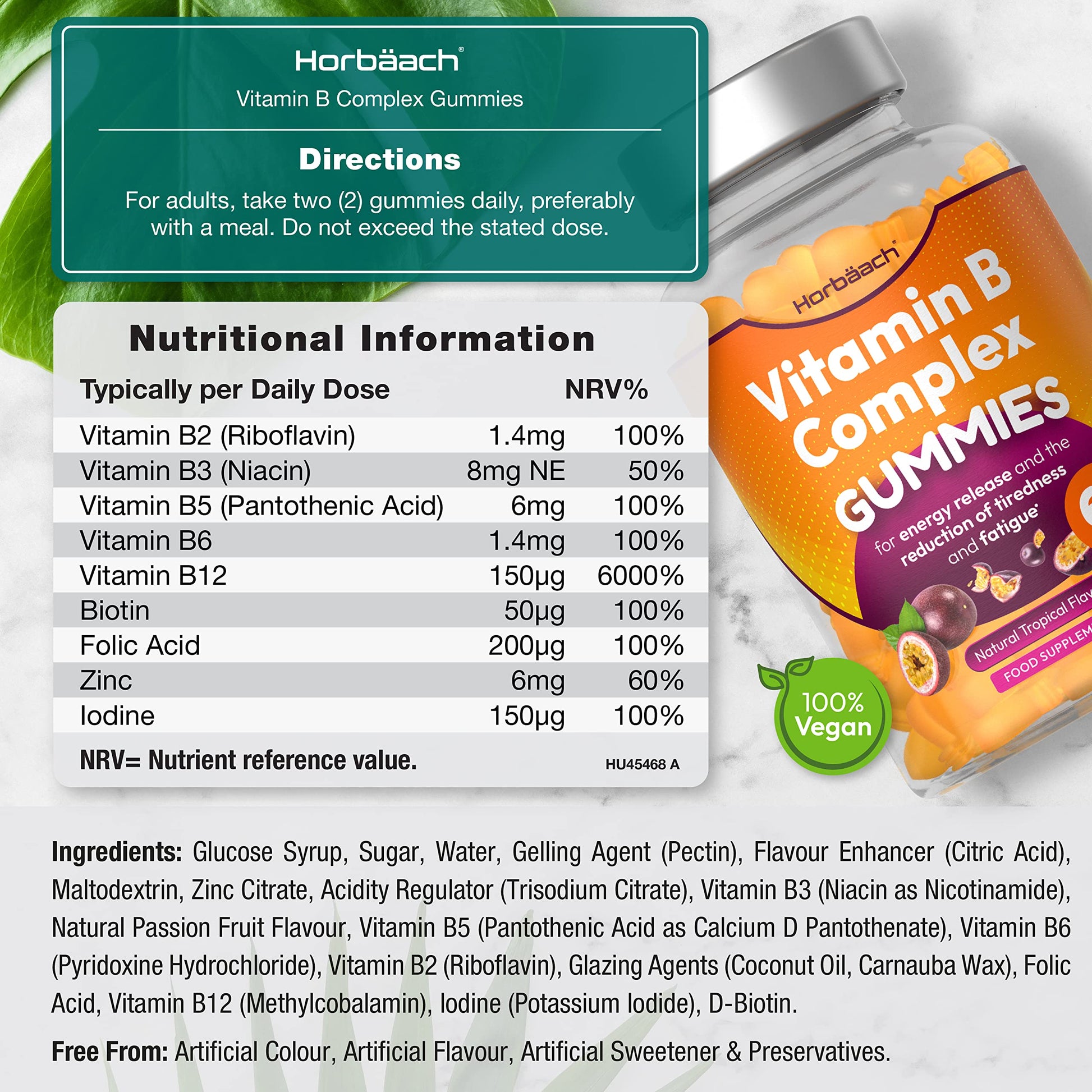 Vitamin B Complex Gummies | 60 Vegan Gummies - Tablet Alternative | High Strength B12 Horbäach