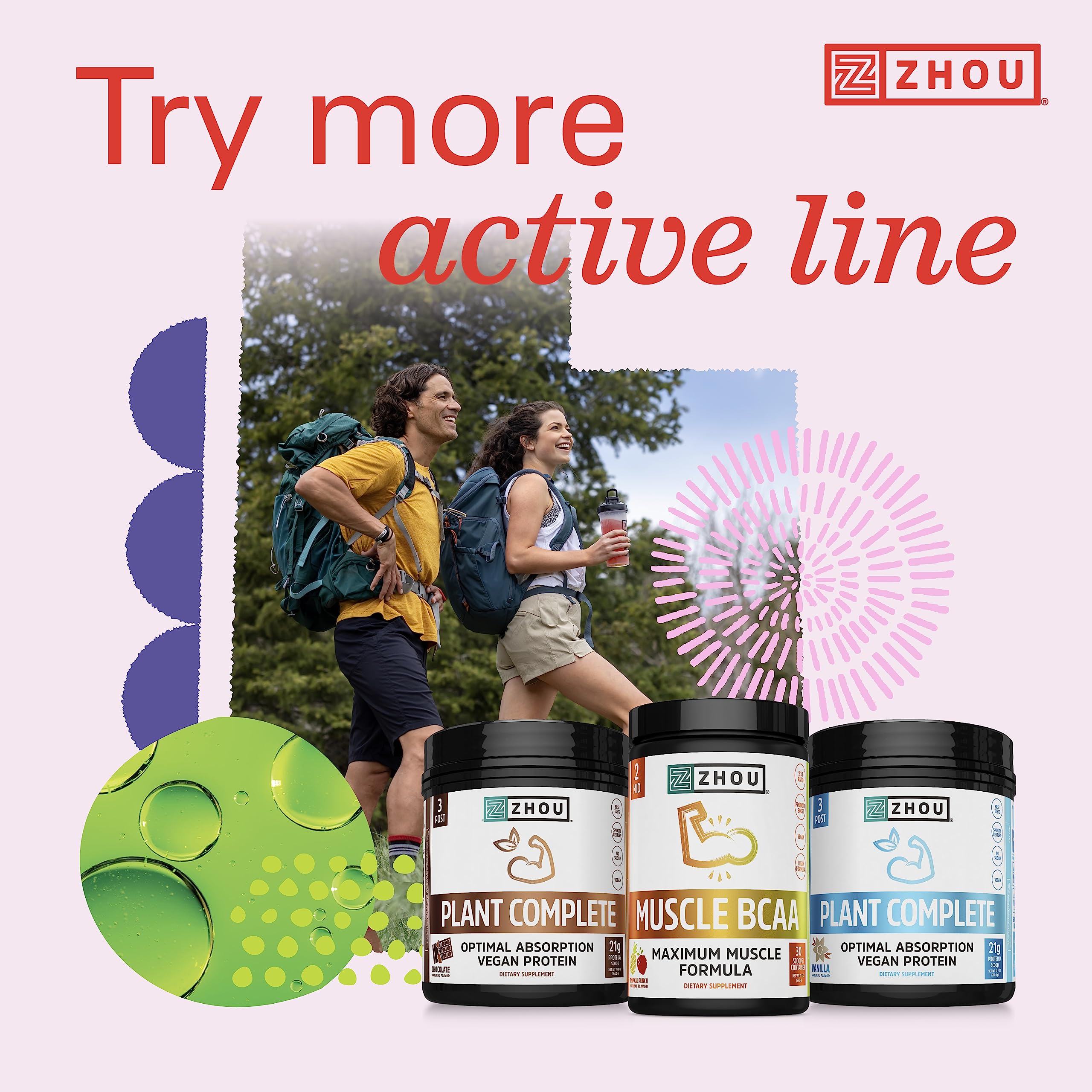 Zhou Nutrition Lite Up, Non-Stimulant Pre Workout Powder, Caffeine Free Nitric Oxide Zhou Nutrition