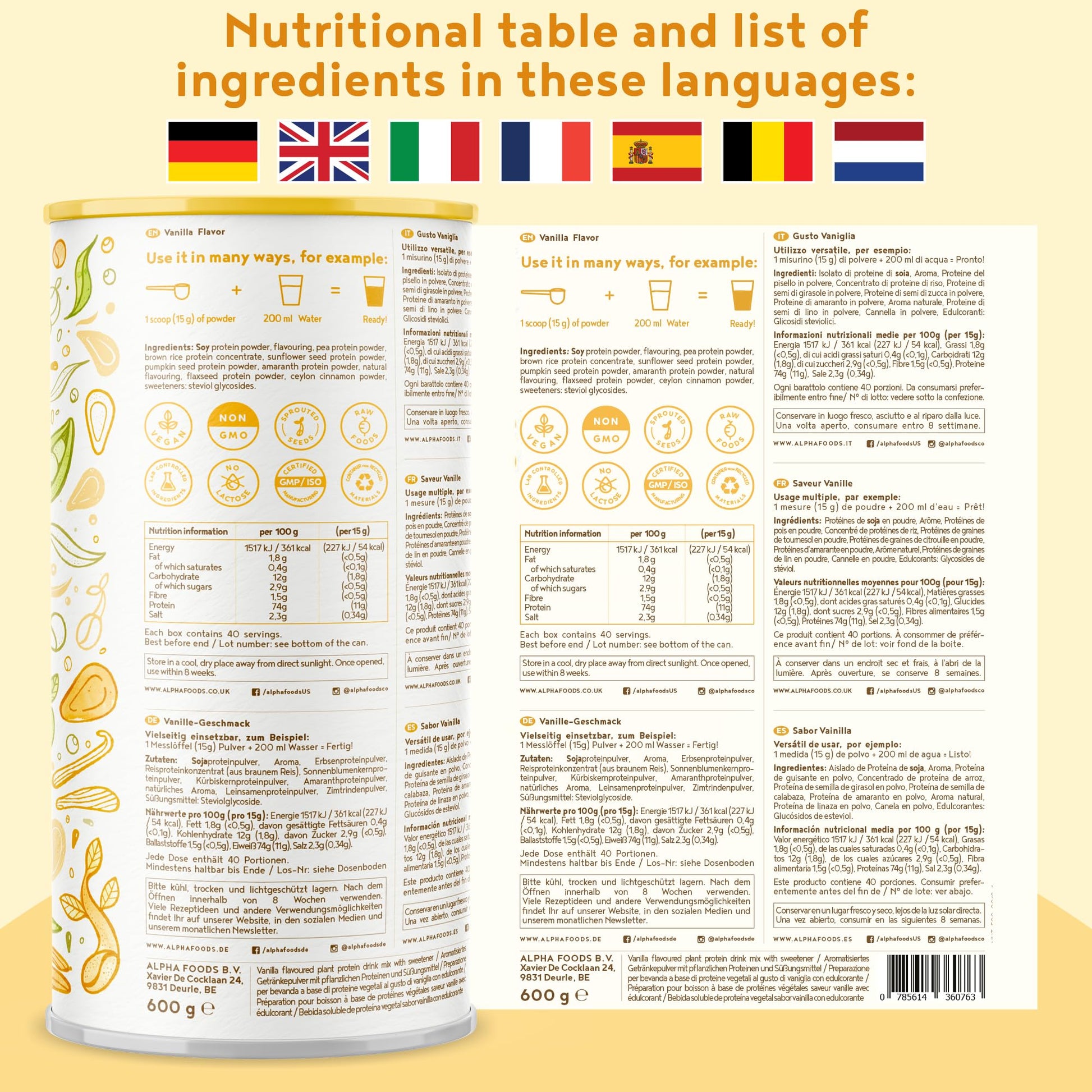 Vegan Protein Powder - Muscle Building Powder with Amino Acids - Plant Based Protein Shake Alpha Foods