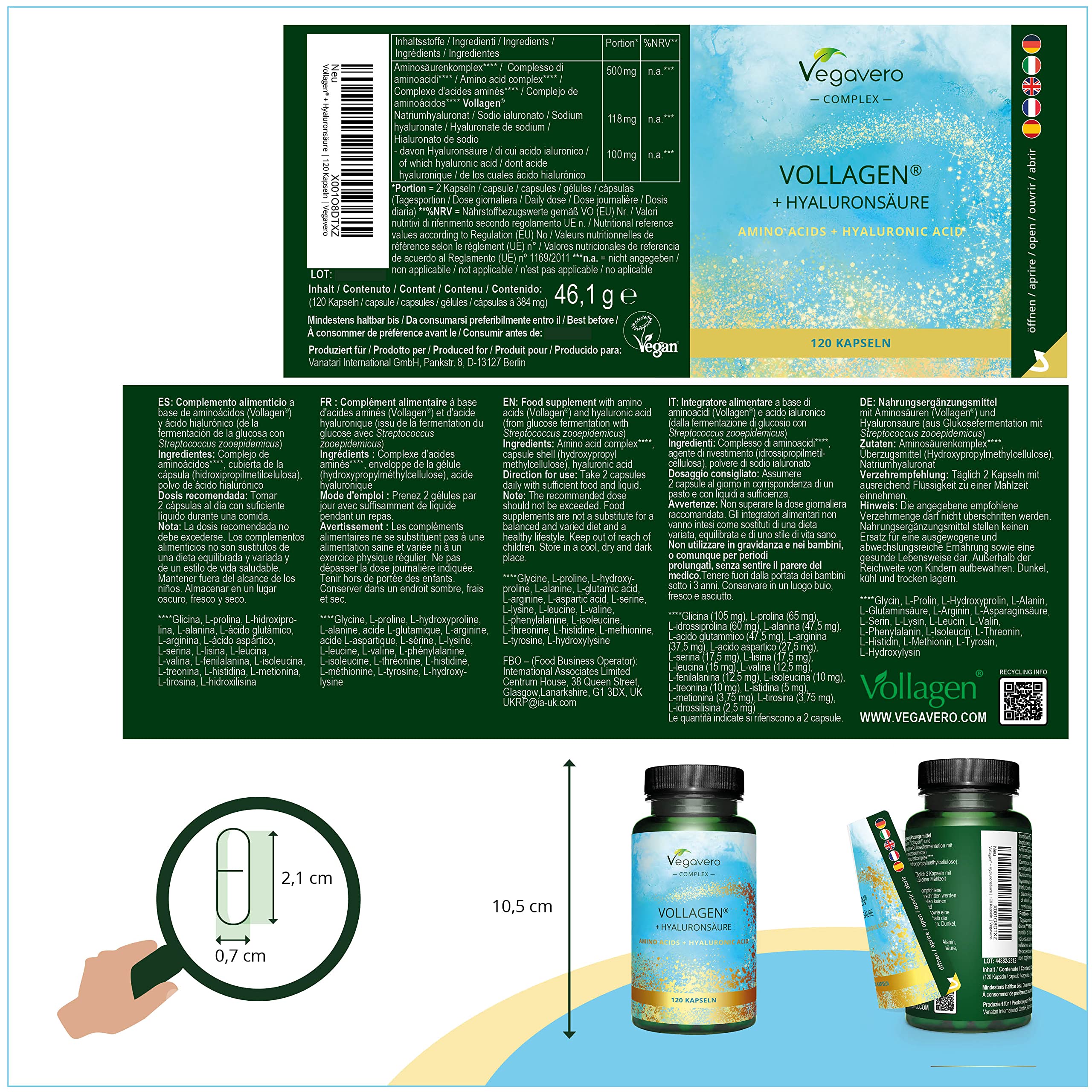 Vegavero Vegan Collagen Complex + Hyaluronic Acid | NO Additives | Vegan Collagen Powder Vollagen® Vegavero