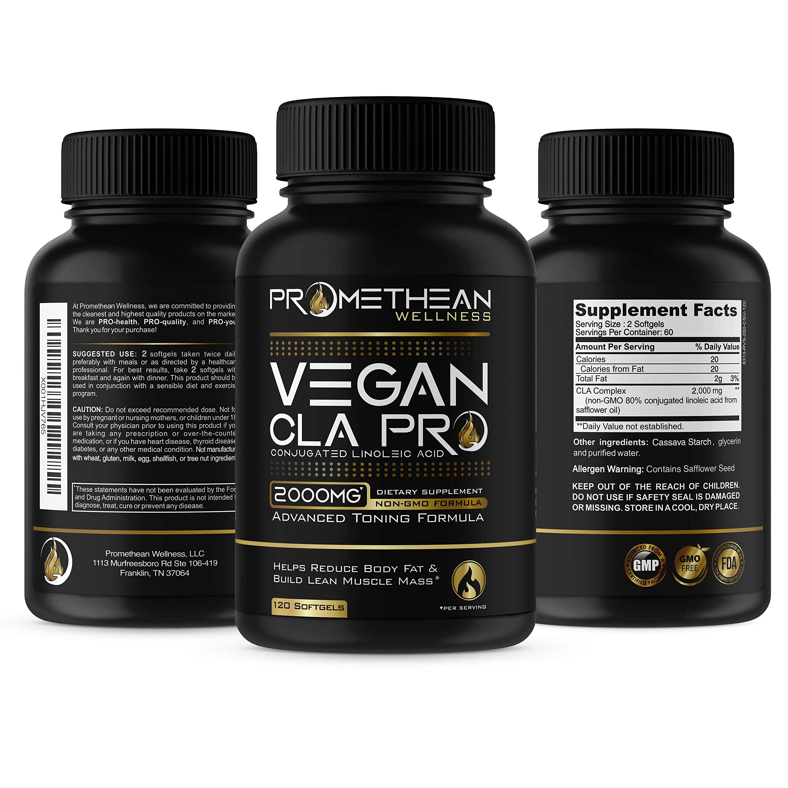 Vegan CLA Pro 2000 mg Pure Premium CLA Safflower Oil Conjugated Linoleic Acid Best Promethean Wellness
